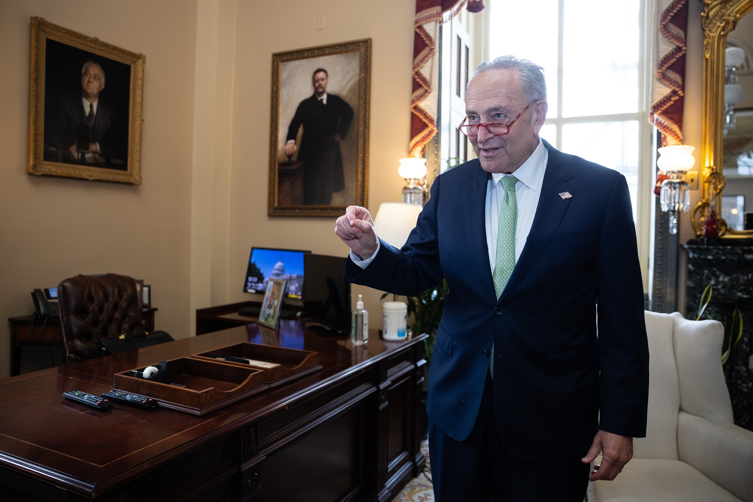  Senate Majority Leader Chuck Schumer (D-N.Y.) is seen in his office at the U.S. Capitol June 22, 2023. 