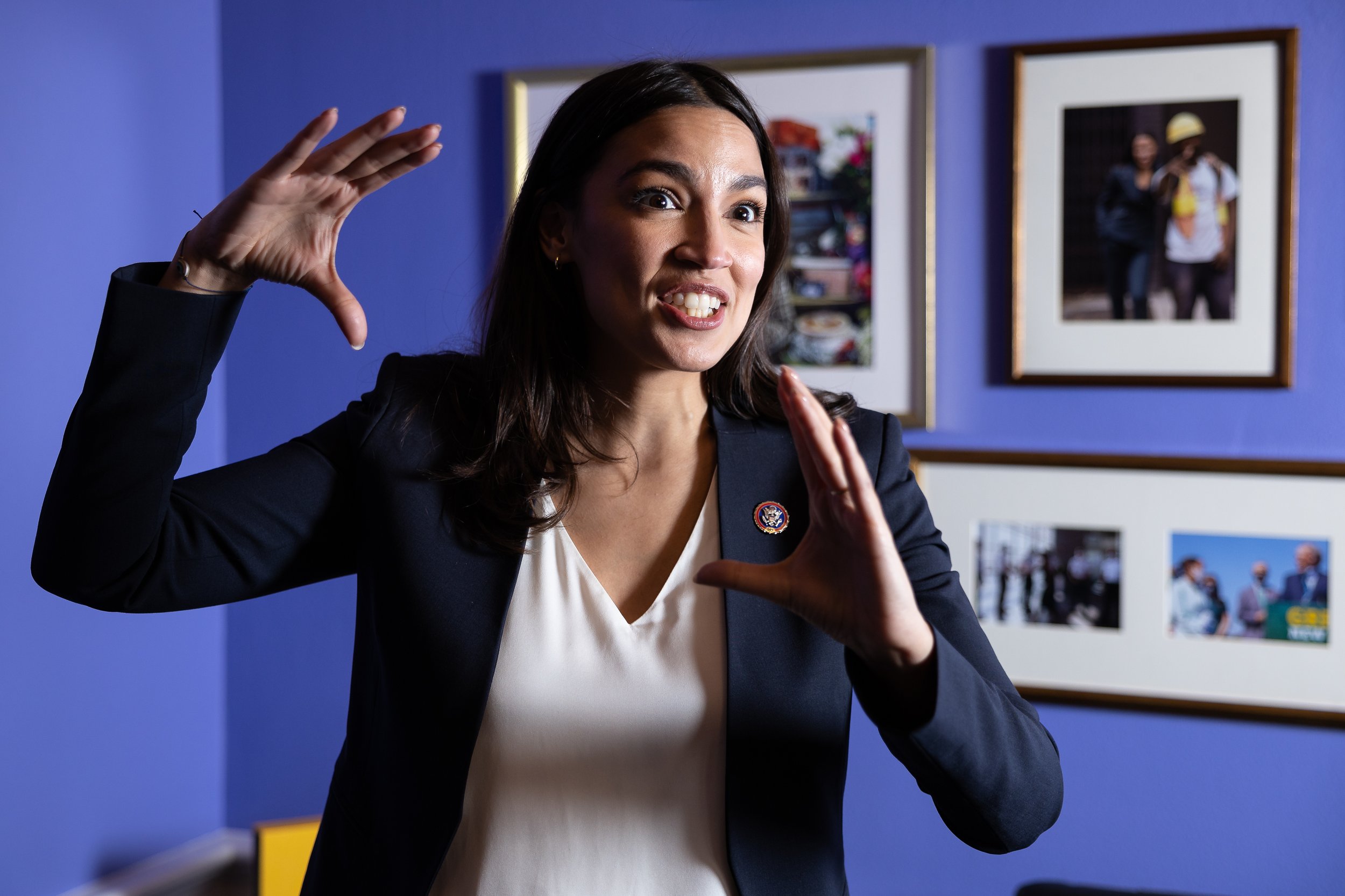  Rep. Alexandria Ocasio-Cortez (D-N.Y.) gives an interview in her office on Capitol Hill March 23, 2023. 