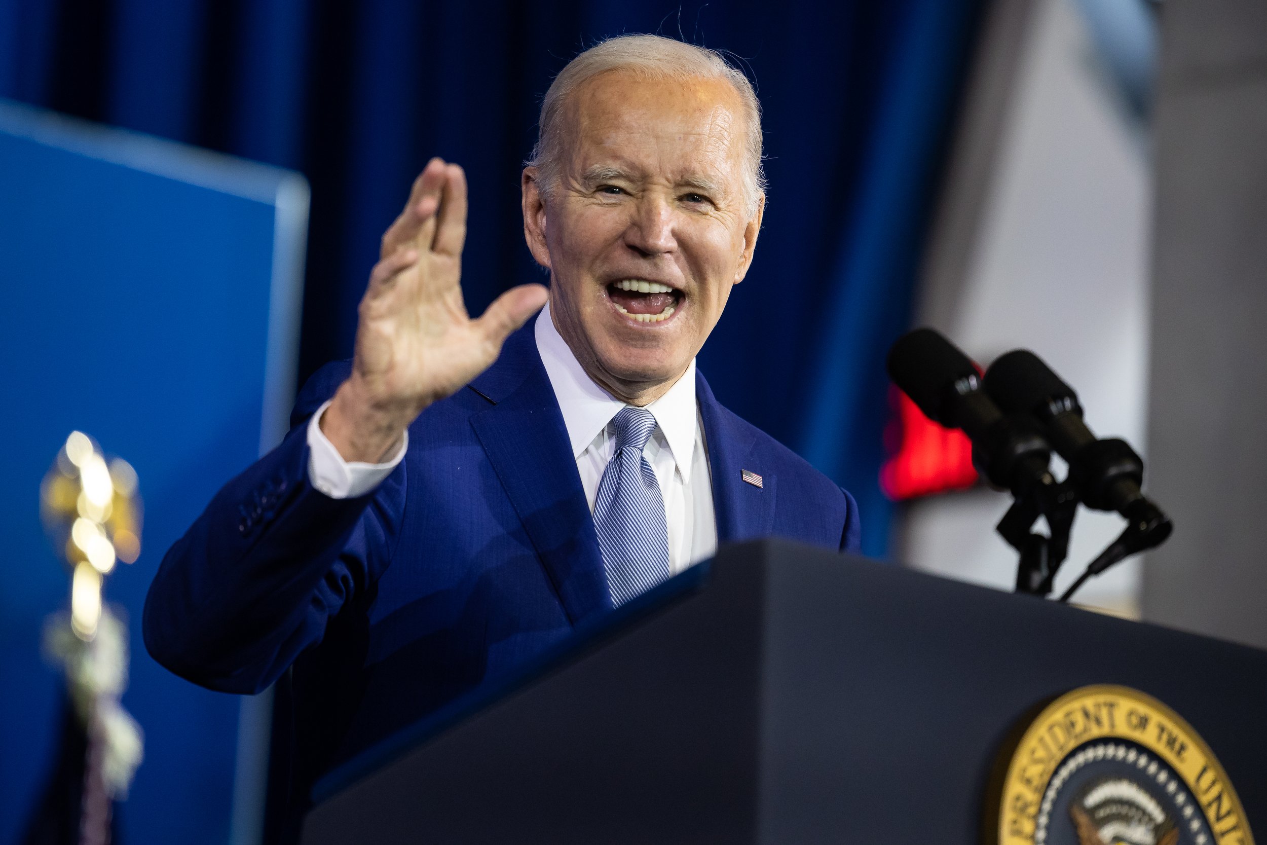  President Joe Biden delivers remarks during the White House Conservation in Action Summit at Department of Interior headquarters March 21, 2023. 