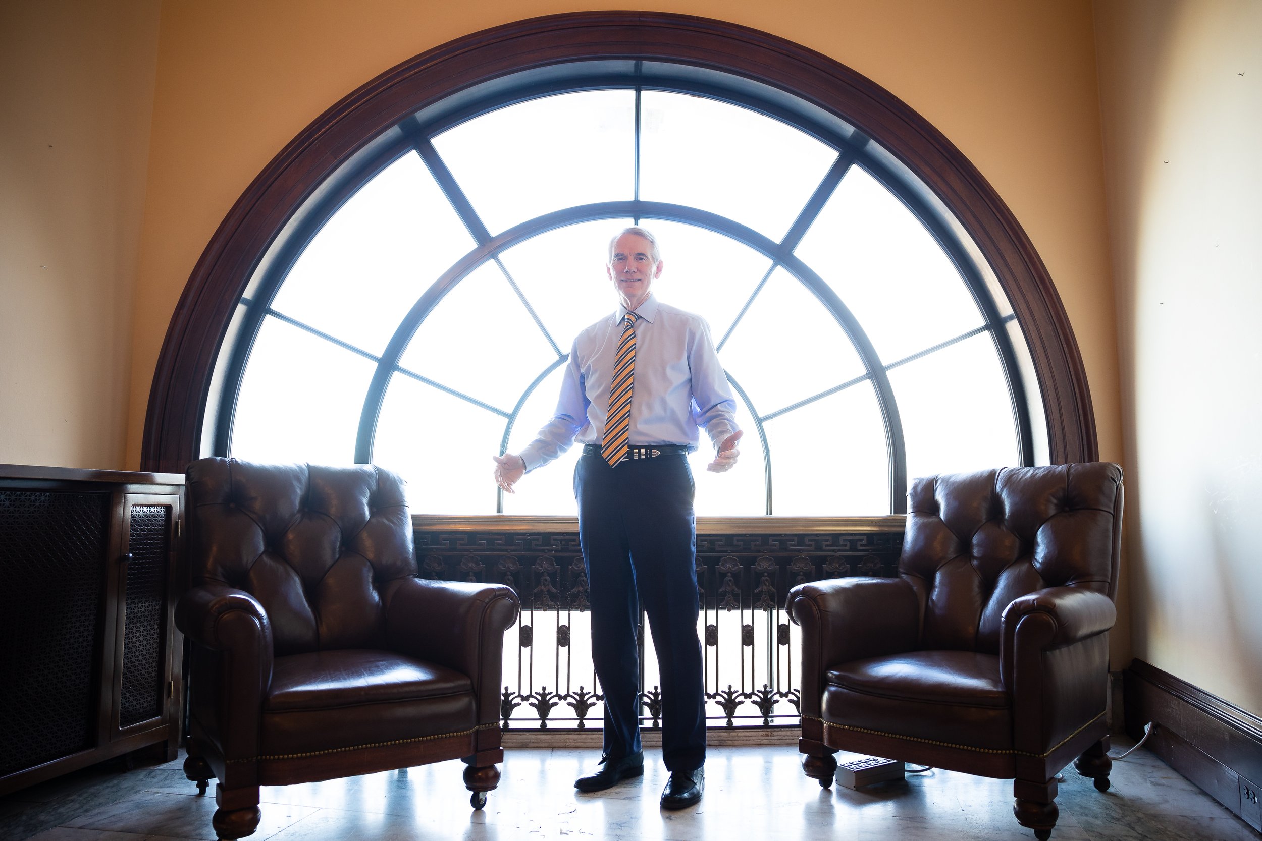  Sen. Rob Portman (R-Ohio) poses for a photograph in his office on Capitol Hill Dec. 21, 2022.  
