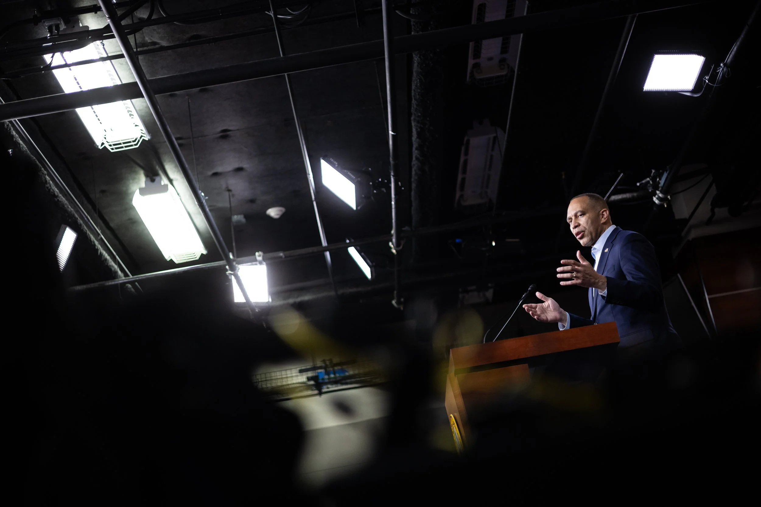  House Minority Leader Hakeem Jeffries (D-N.Y.) speaks during a press conference on Capitol Hill Dec. 18, 2025.  