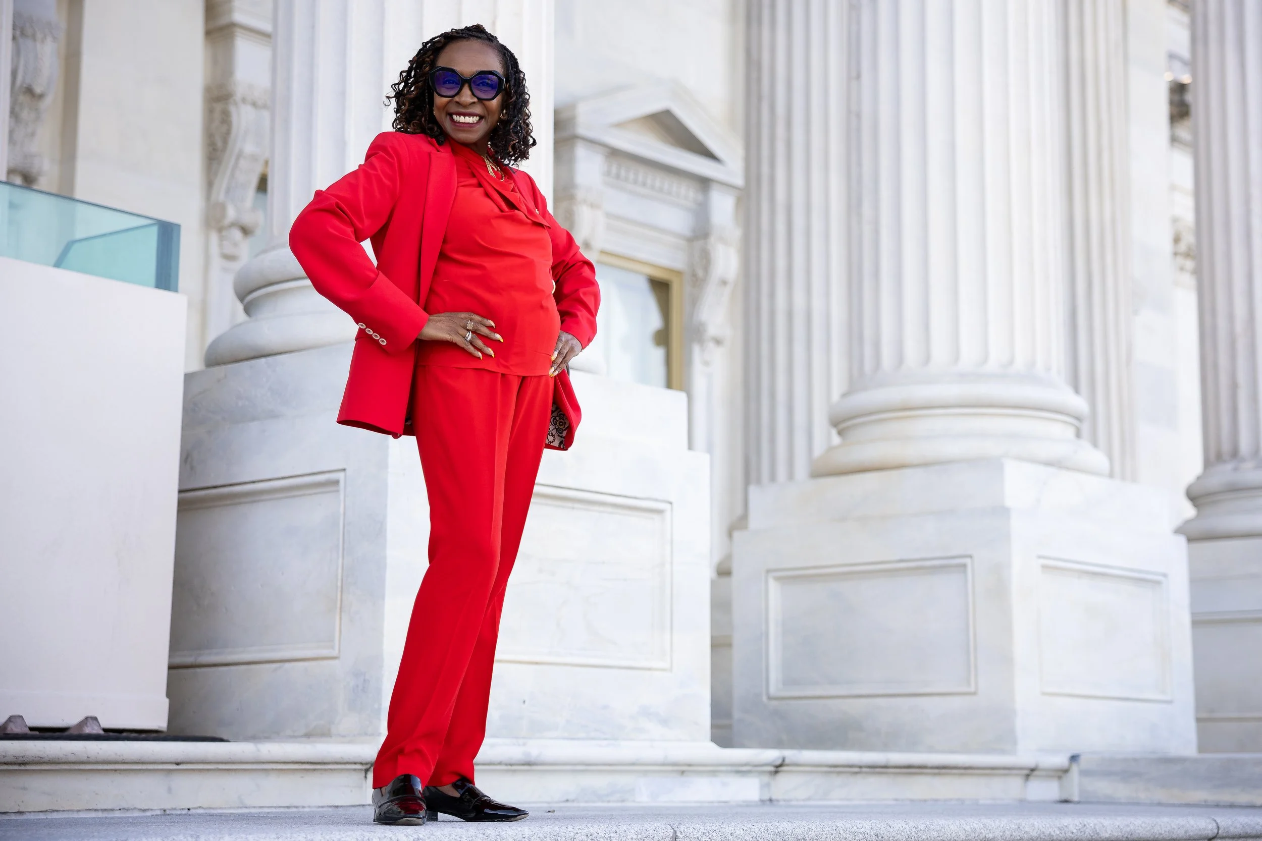 Congressional Black Caucus Chair Yvette Clarke (D-N.Y.) reacts to being photographed outside the U.S. Capitol Sept. 18, 2025.  