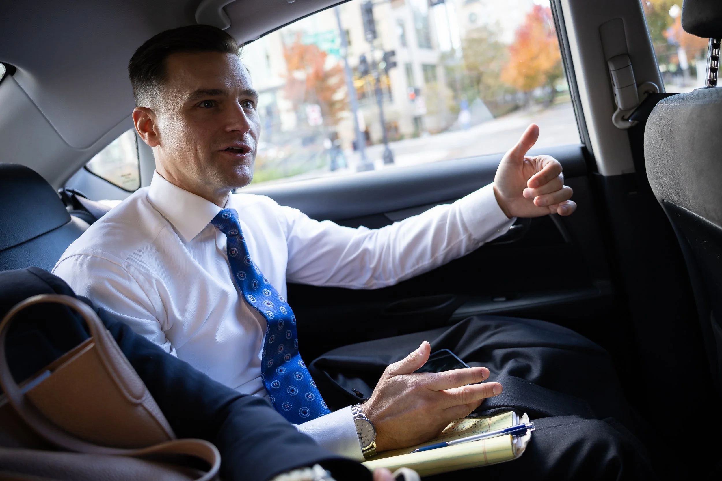  Oregon Attorney General Dan Rayfield is seen in taxicab in Washington, D.C., Nov. 5, 2025.  