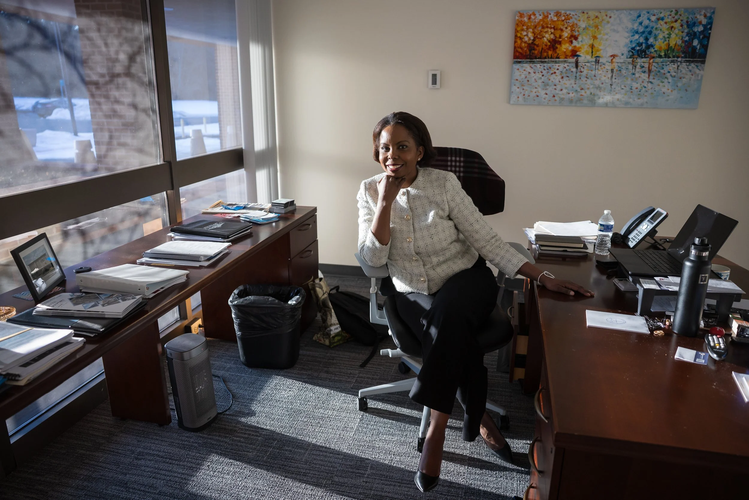  Prince William County Board of Supervisors Chair Deshundra Jefferson poses for a portrait in her office at the James J. McCoart Administration Building in Woodbridge, Va., Feb. 11, 2026.  