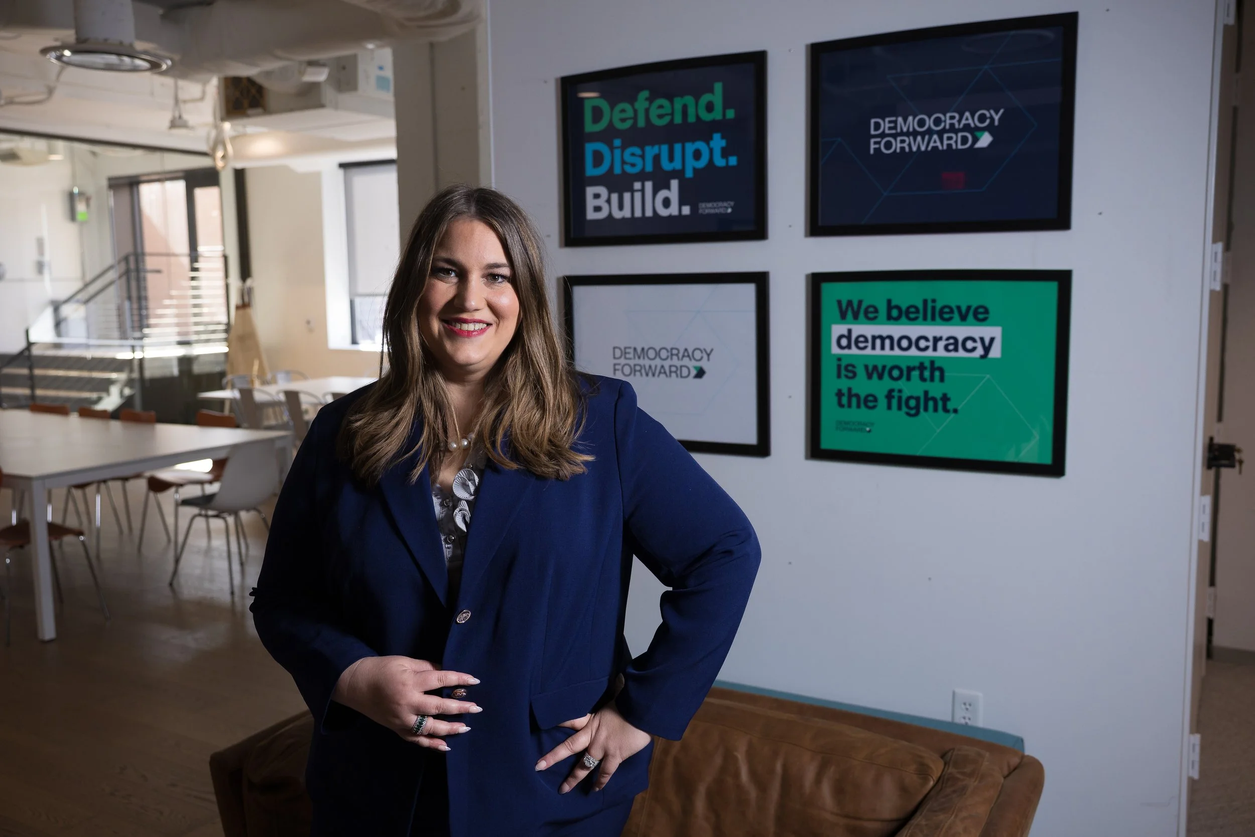  Democracy Forward President and CEO Skye Perryman poses for a portrait in the legal organization's offices in Washington, D.C., Oct. 27, 2025.  
