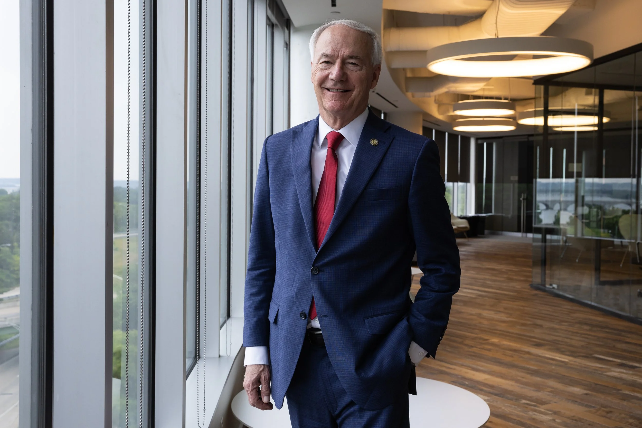  Former Arkansas governor and current Republican presidential candidate Asa Hutchinson poses for a portrait at POLITICO's offices in Arlington, Va., June 14, 2023. 