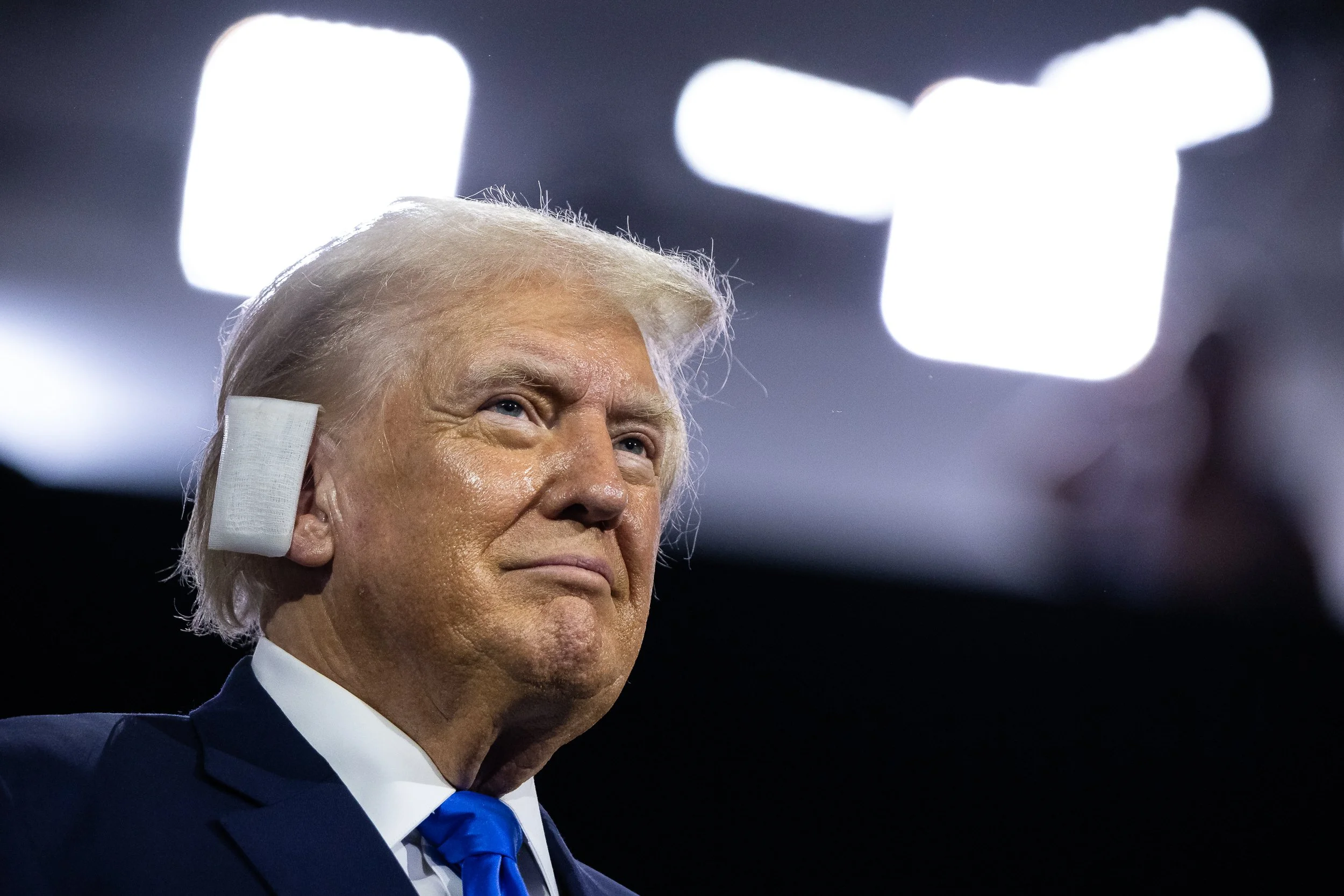  Former President Donald Trump looks on during the second night of the Republican National Convention at Fiserv Forum in Milwaukee, Wis., July 16, 2024. 