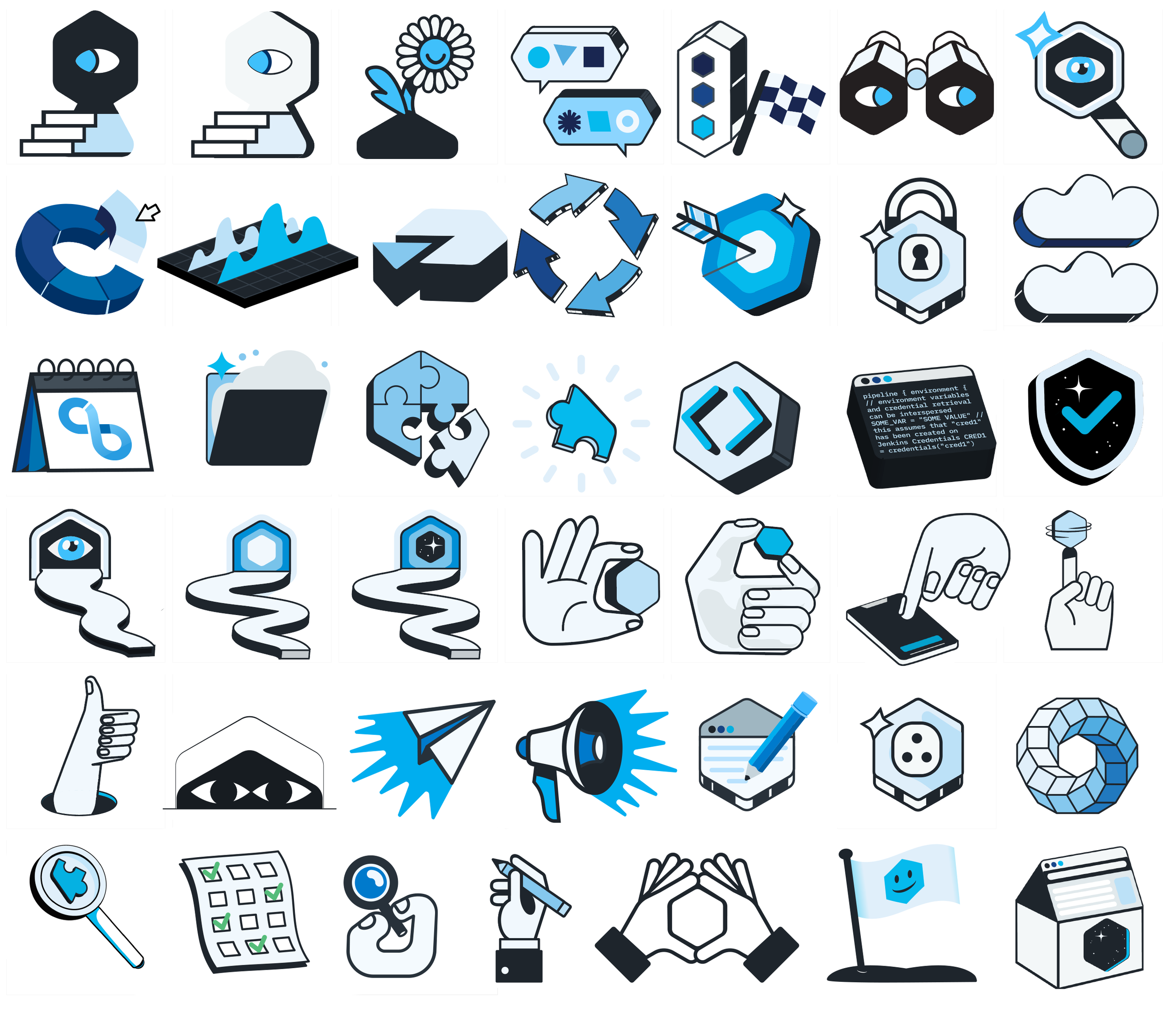A wide variety of icons I concepted and illustrated for CloudBees
