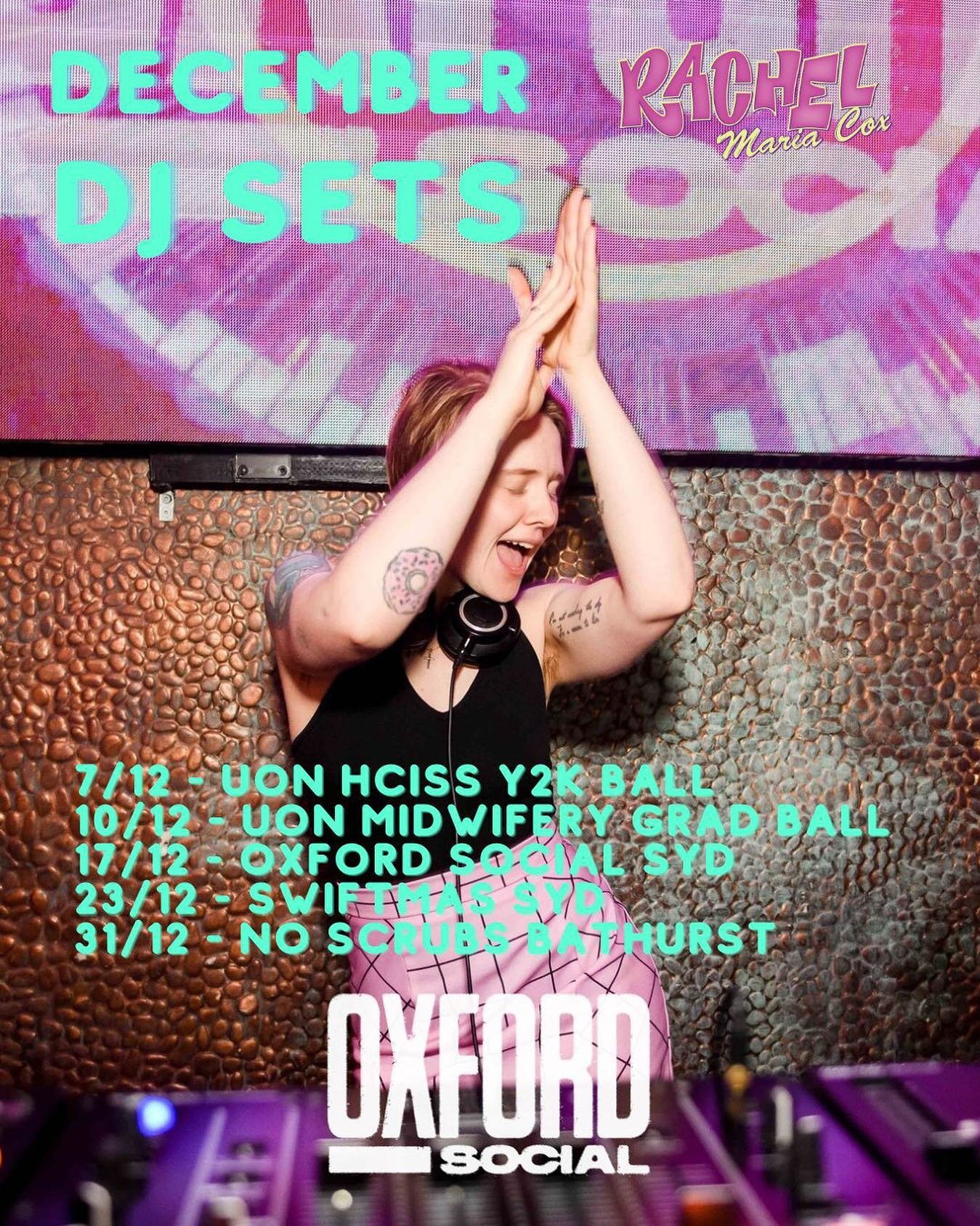 Seeing out the year in style - here&rsquo;s where you can catch me DJIng in December 🕺 
7/12 and 10/12 - Uni Functions
17/12 - @theoxfordsocial 8-12 at @burdekinhotel 
23/12 - @superficialparty Swiftmas Party at @theoxfordartfactory 
31/12 - NYE @no