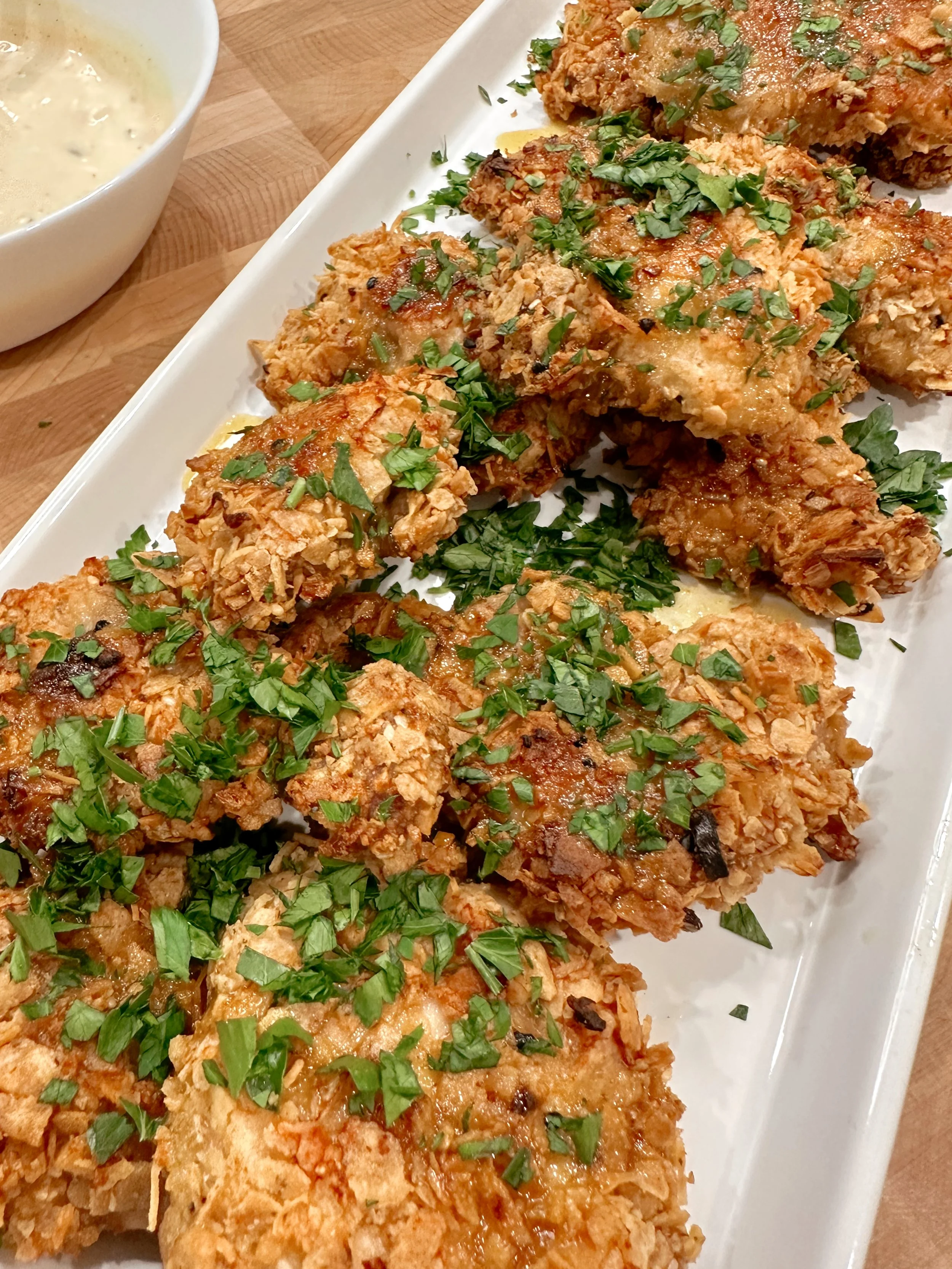 Baked Crunchy Chicken with Hot Honey Sauce &amp; Spicy Dip