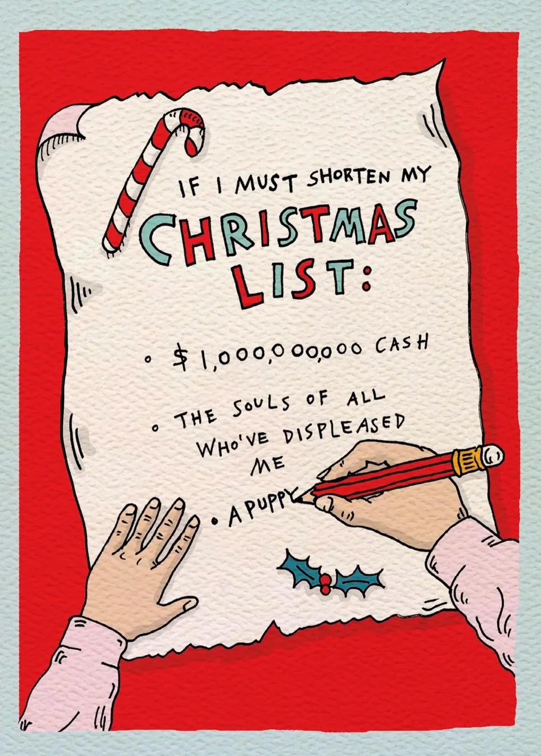 Christmas card - funny Christmas card - Australian made Christmas card - Christmas List by Wally Paper Co Melbourne - made in Australia