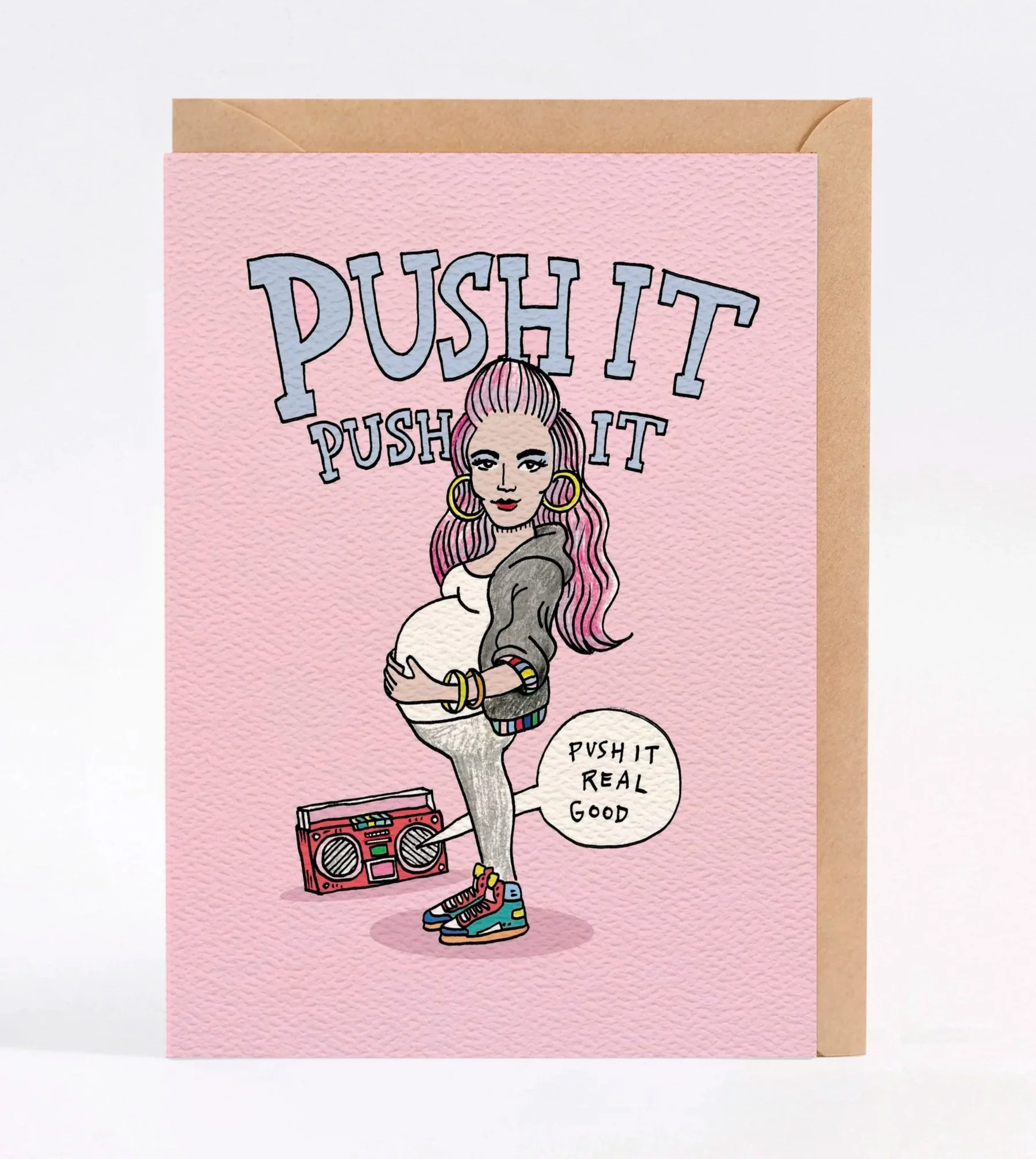 Pregnancy card - baby shower card - PUSH IT - by Wally Paper Co. Made in Australia.