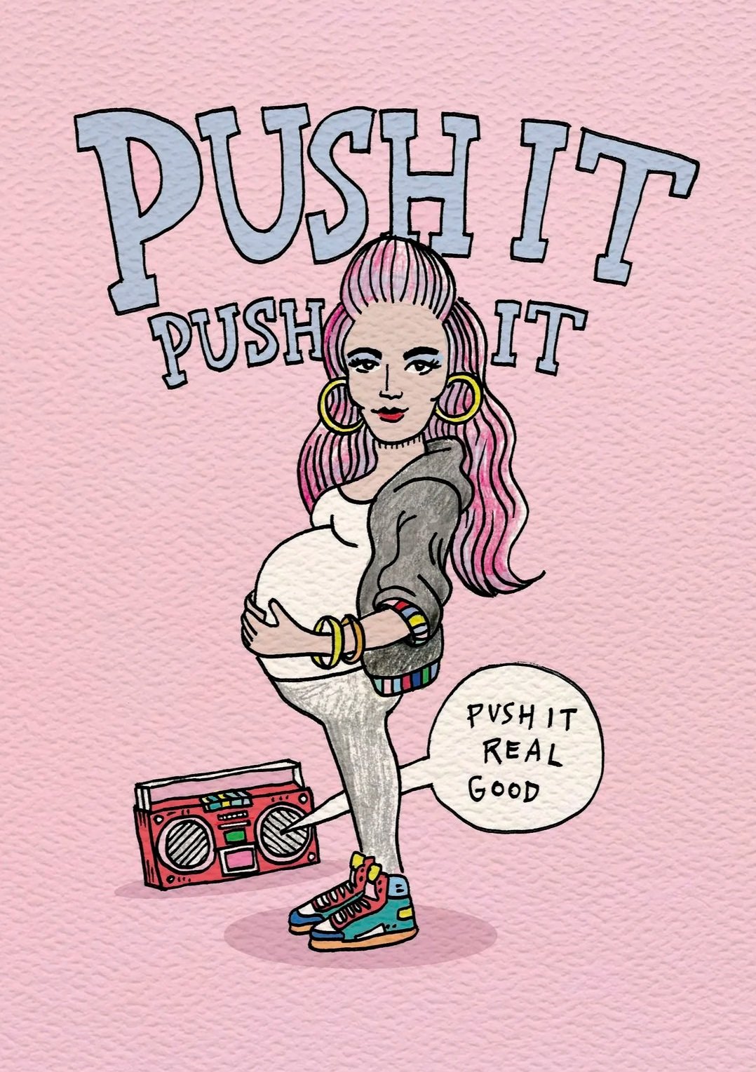 Pregnancy card - baby shower card - PUSH IT - by Wally Paper Co. Made in Australia.