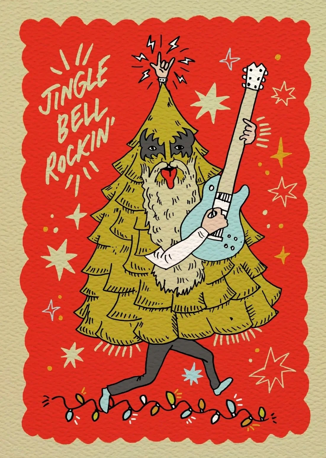 Christmas card - funny Christmas card - Rock and roll Australian made Christmas card - Jingle Bell Rockin' by Wally Paper Co Melbourne - made in Australia