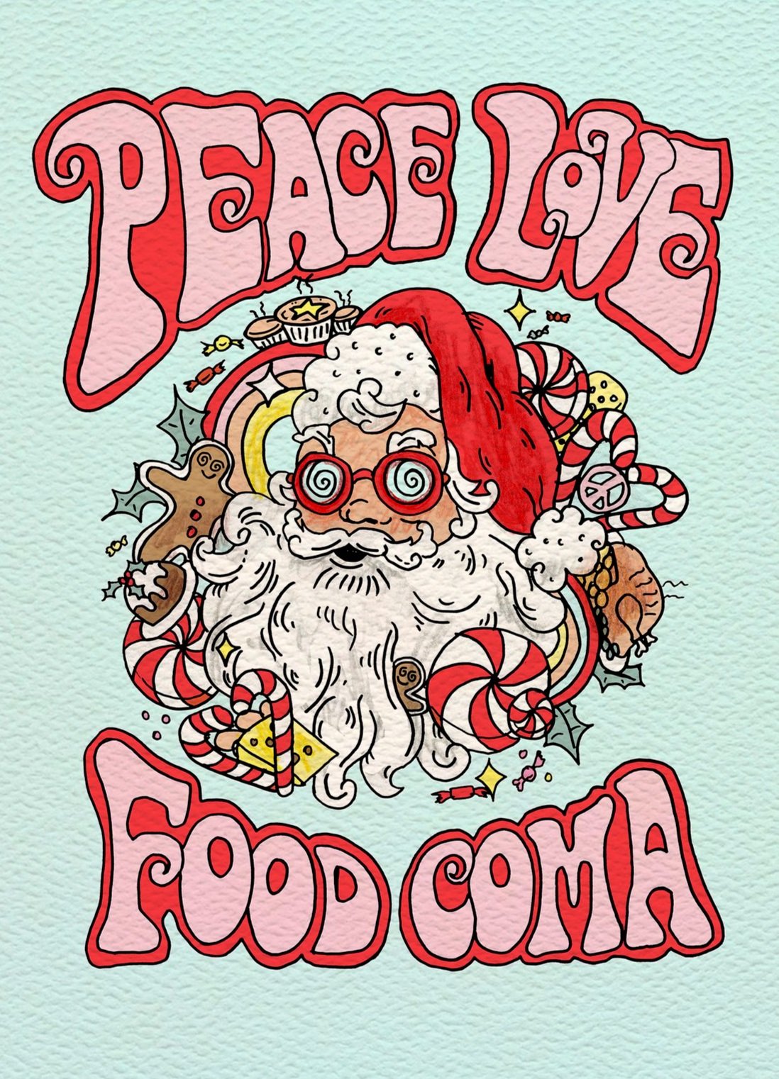 Funny Christmas card Food Coma by Wally Paper Co Melbourne funny greeting cards made in Australia