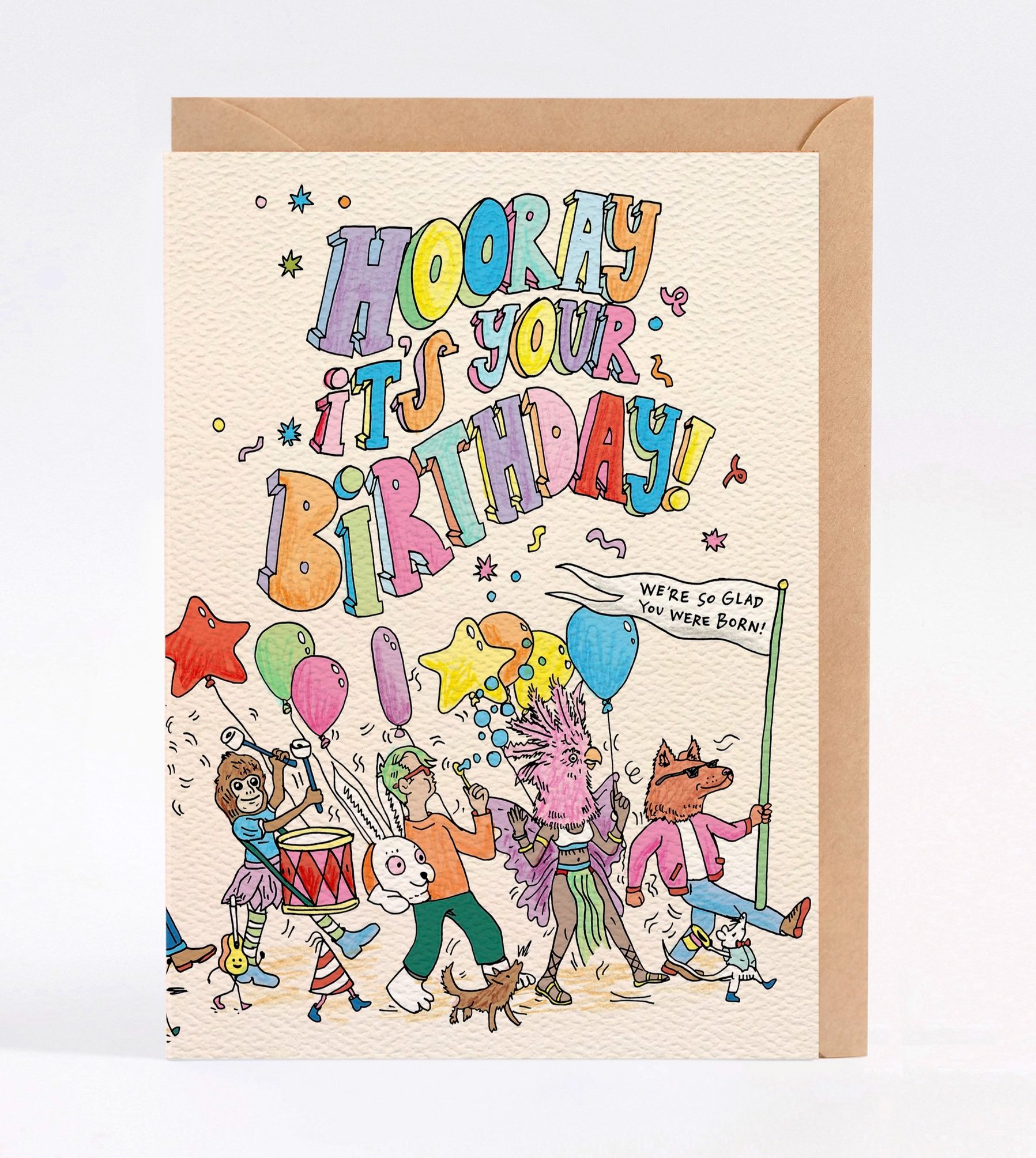 Kids birthday card - tween birthday card - Australian made kids birthday card - fun kids birthday card - So glad you were born - Birthday Parade by Wally Paper Co Melbourne - made in Australia