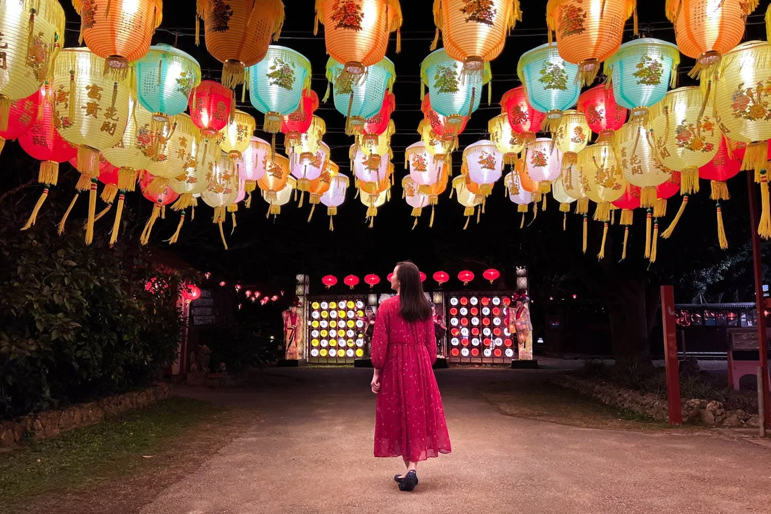 Okinawa night lantern scene in Ryukyu Village, Yomitan