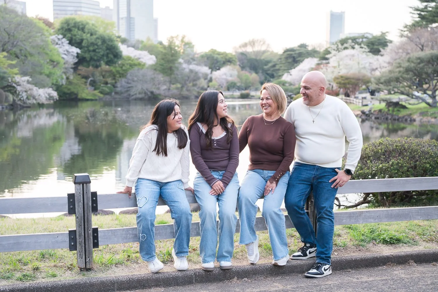 Family from USA having a cherry blossom photoshoot in Shinjuku Gyoen Park, Tokyo