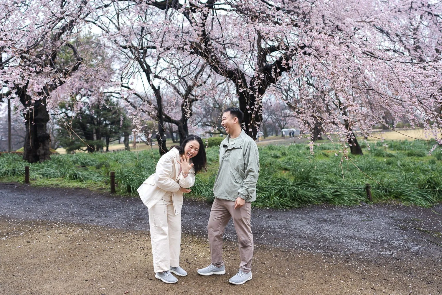 Couple laughing in joy after Shirley said yes and accepted the proposal.