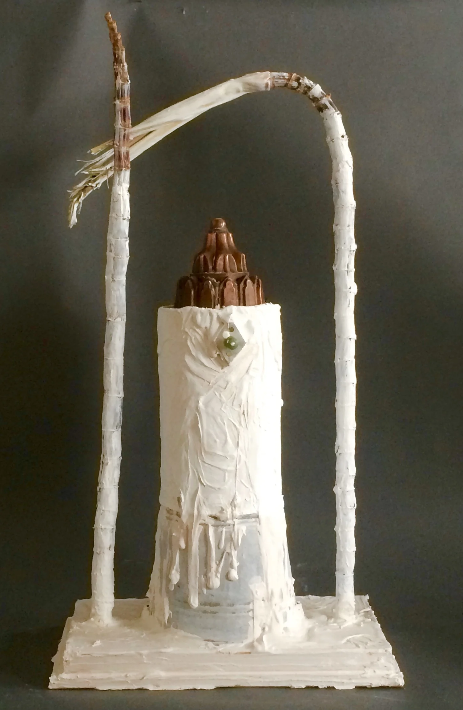 Dolce Found objects, dried plant material, glue, nails, gesso, hydrocal and white paint 43.75 x 23.5 x 12 in/ 111.1 x 59.6 x 30.4 cm