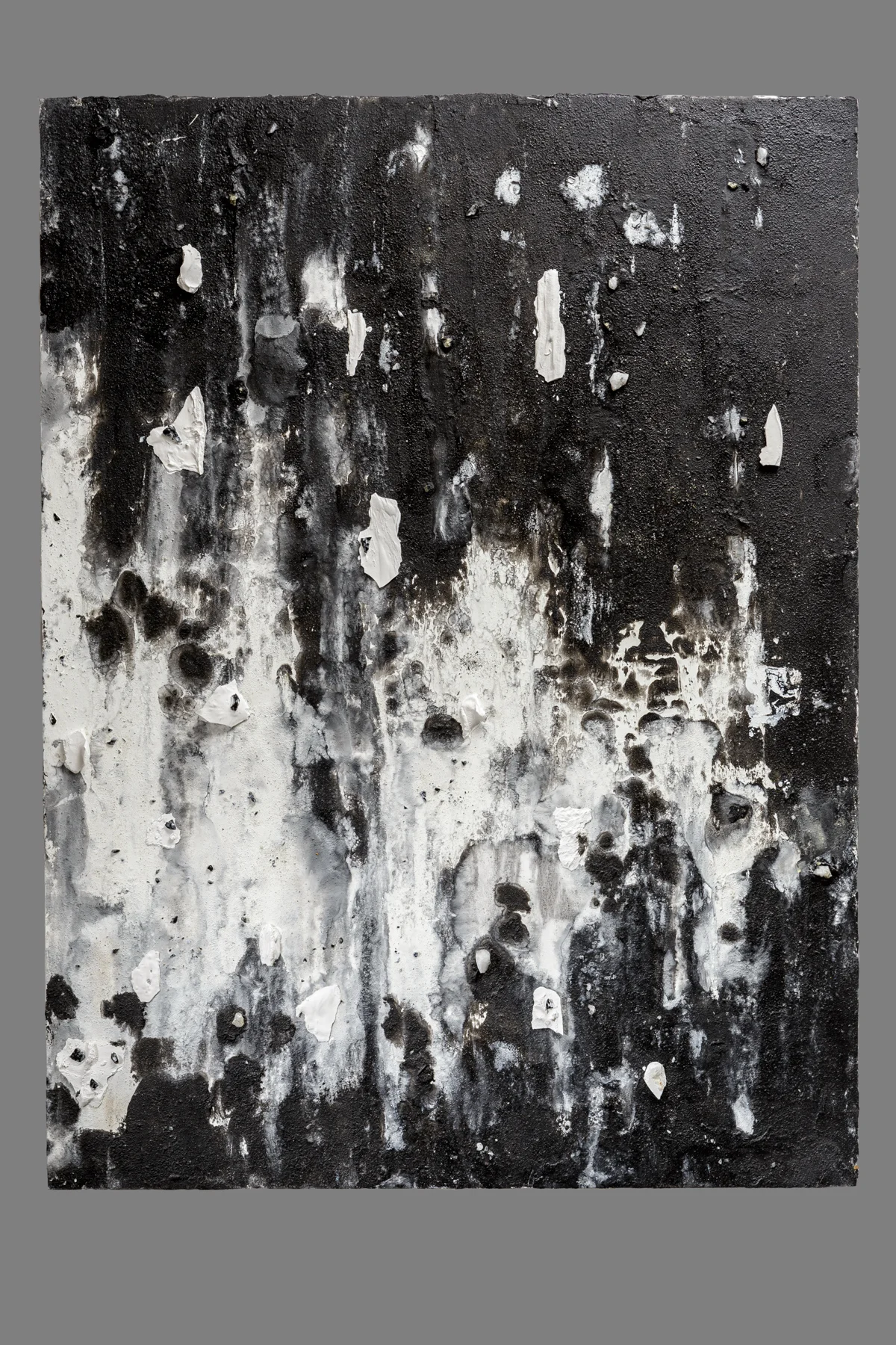 Noir Oil, sand, wax, hydrocal fragments, quartz, obsidian and citrine 48 x 36 in. / 121.9 x 91.4 cm.