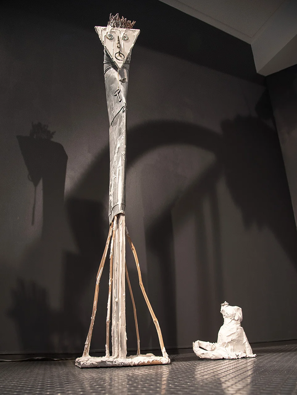 Trickster Found objects, bamboo, hydrocal, nails, screws, white paint and glue. 75 x 14 11.5 in/ 190.5 35.6 x29.2 cm