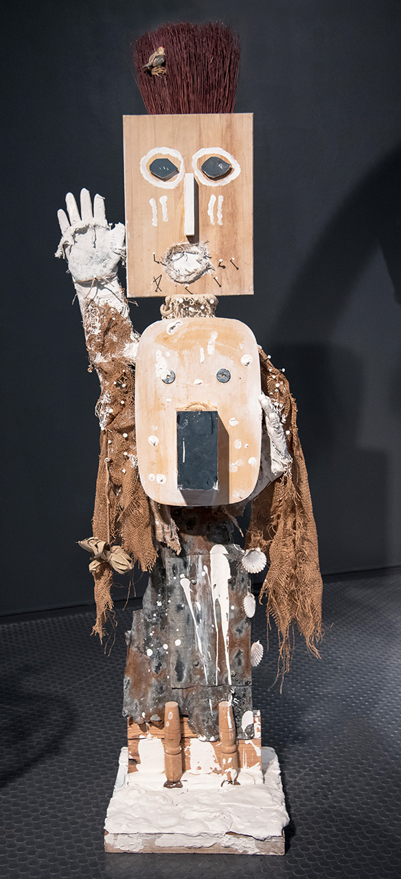   Goddess of Mediation  Found objects, burlap, netting, hydrocal, vinyl glove, glue, nails, screws, twine and plant material. 73 x 50 17.5 in./185.4 x 127 x 43.8cm 2016      