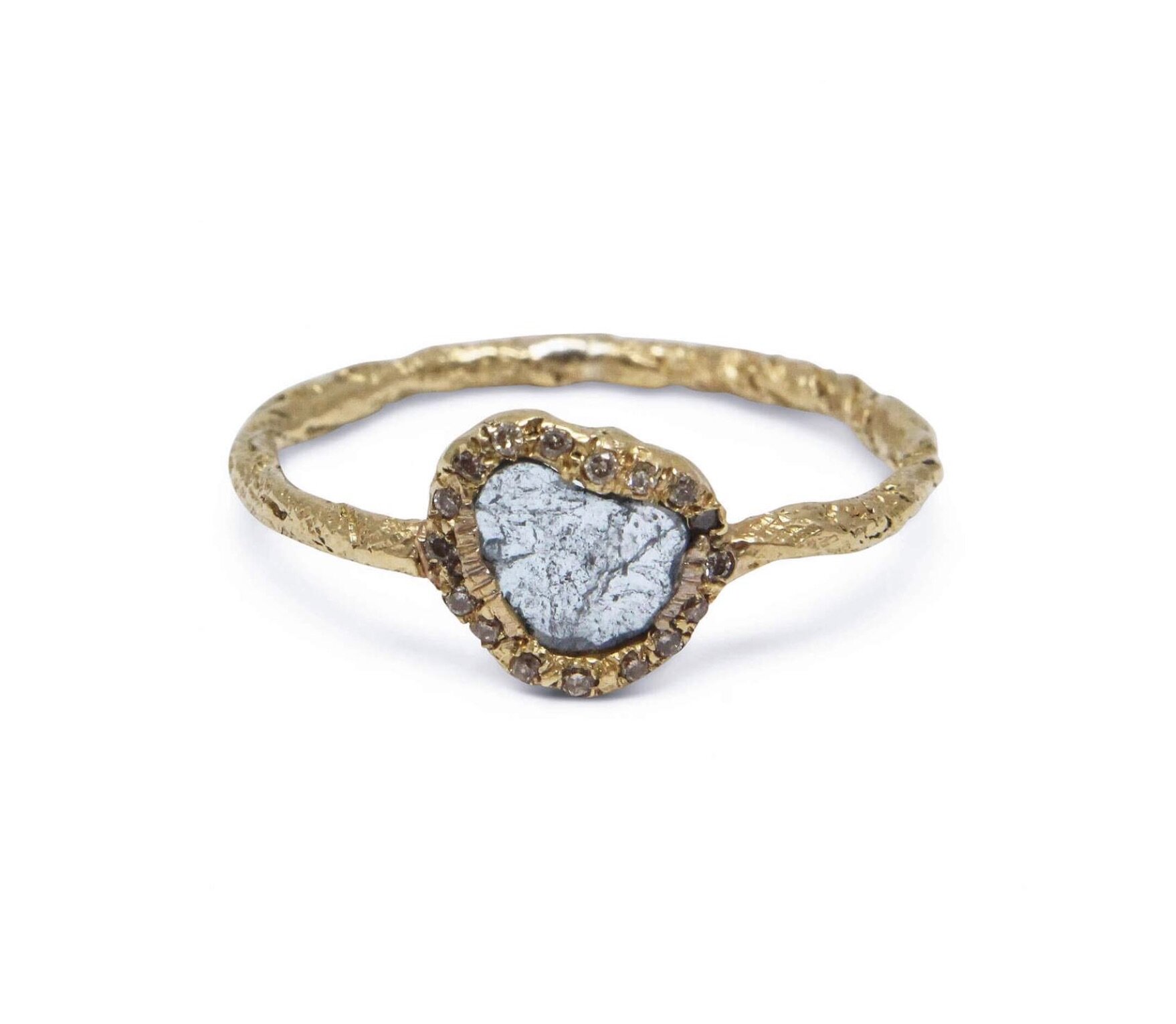Blue Diamond Slice Ring In 18ct Yellow Gold Handmade Jewellery London The Wearer