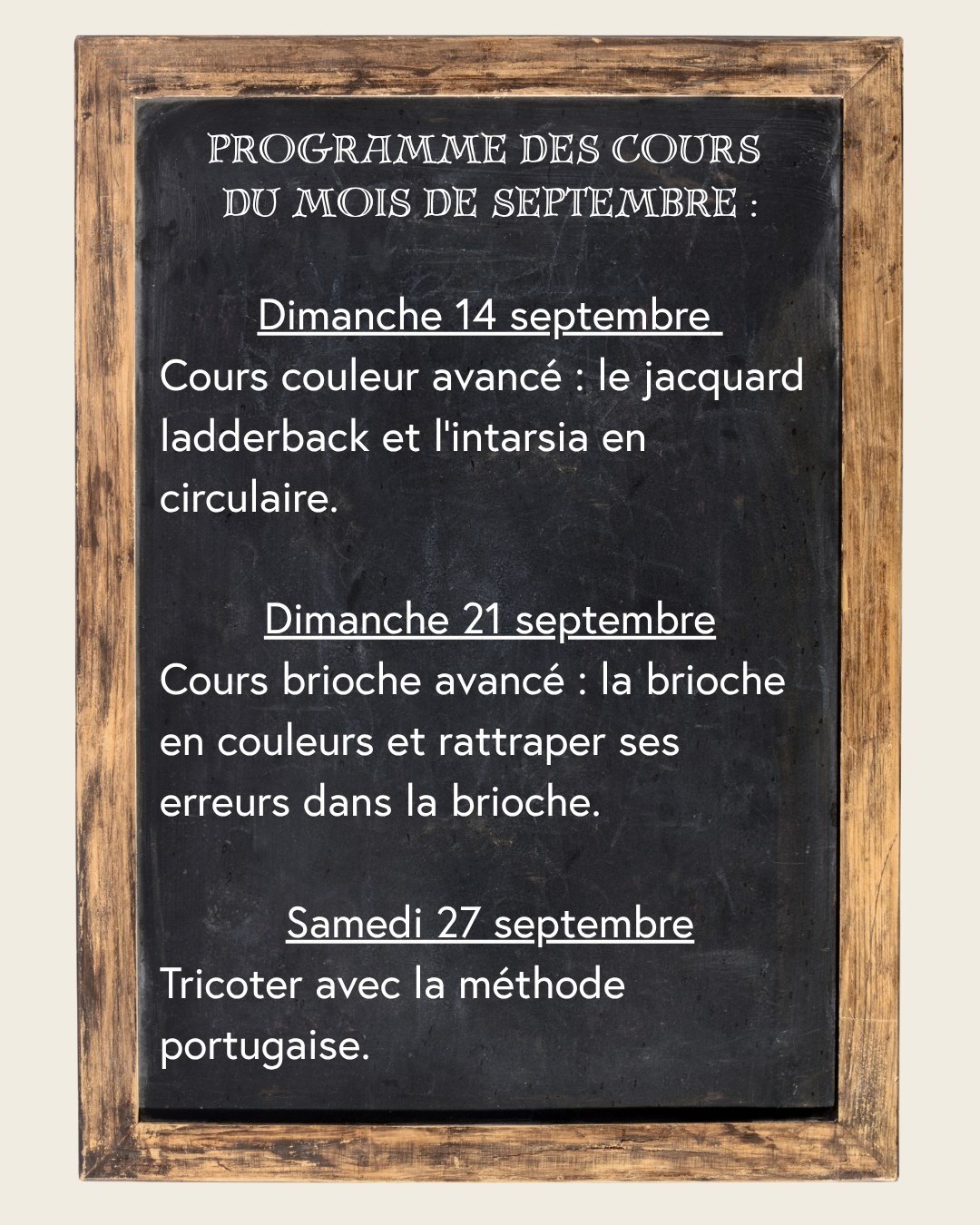 Le programme de la rentrée