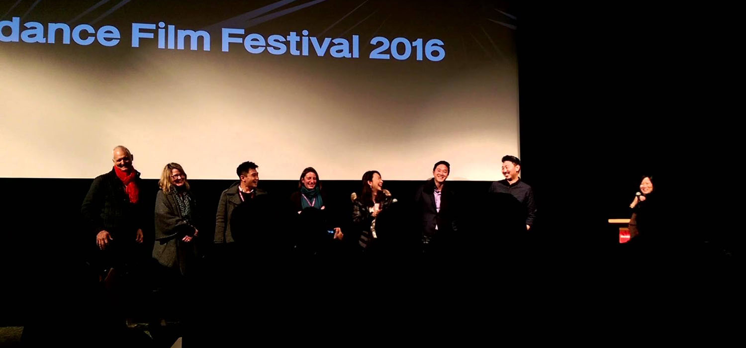 Director Andrew Ahn and select talent at the World Premiere screening of SPA NIGHT at the 2016 Sundance Film Festival. (Photo: via YouTube)
