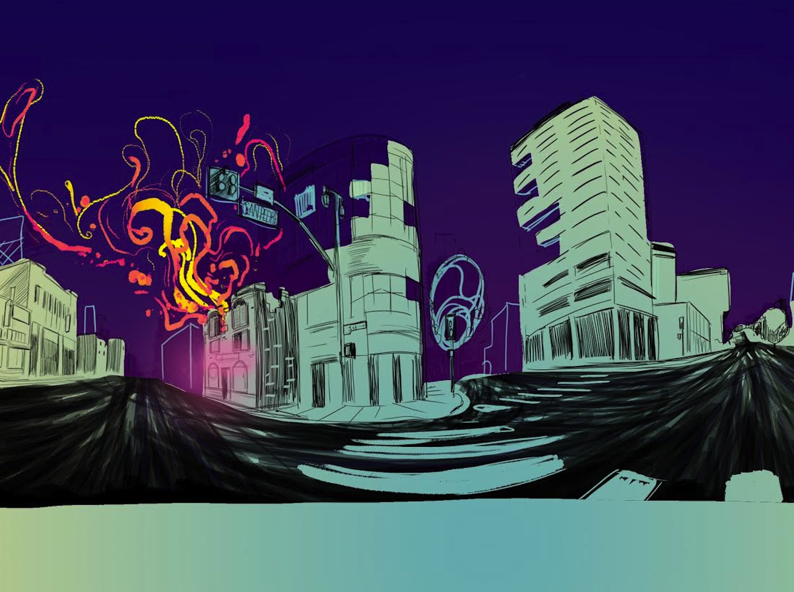 360 scene of Little Tokyo in Bronze, Brass, Jazz