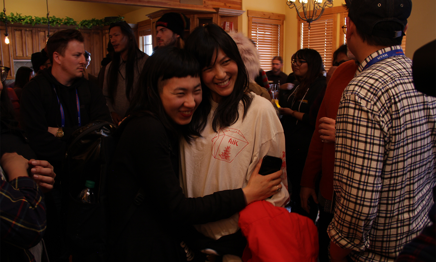  Filmmaker Jess X. Snow greets actress Taryn Akemi Look. (Photo: Abraham Ferrer/Visual Communications Photographic Archive) 