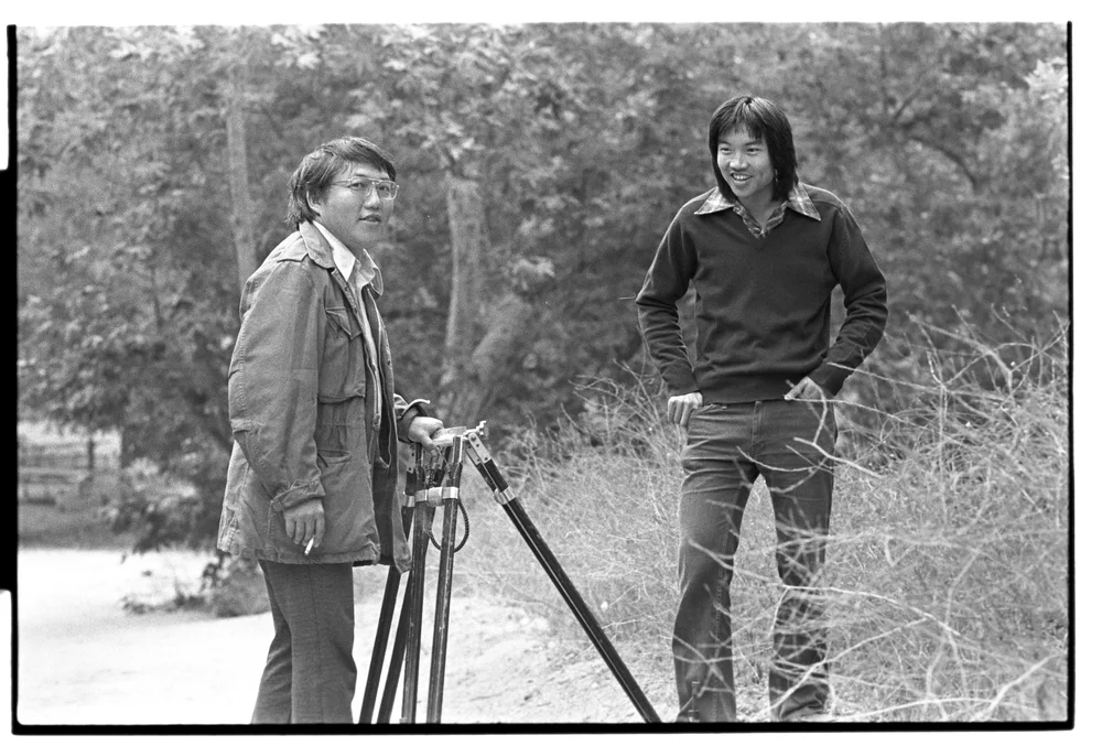  Eddie Wong and Robert A. Nakamura on location during an early Visual Communications production (Eddie Wong, September 1973). 