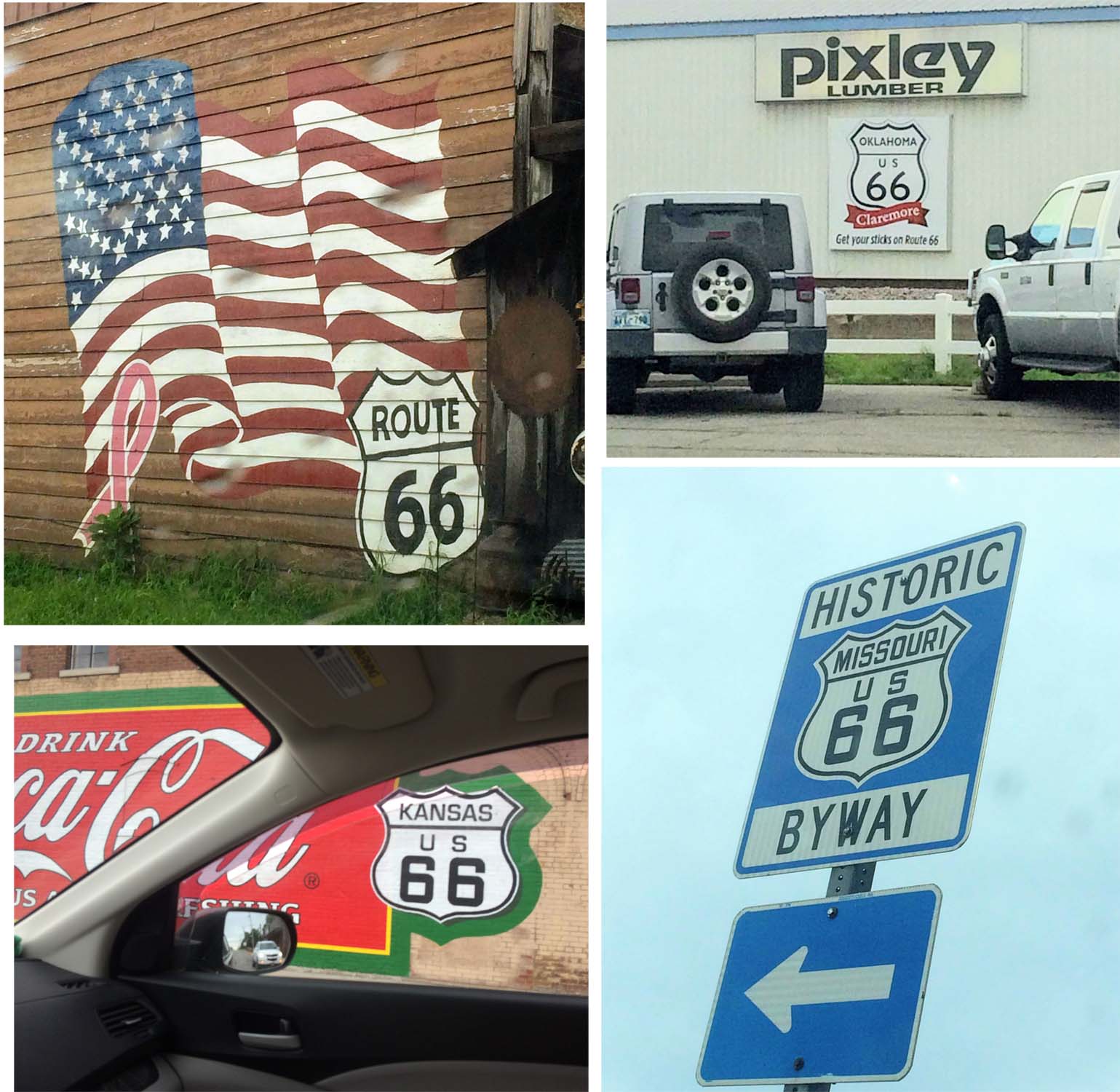 Then we start on Rt 66, which we were only on until Oklahoma, not the best part of it but it had some fun signs. Three states here; Missouri, Kansas and Oklahoma.