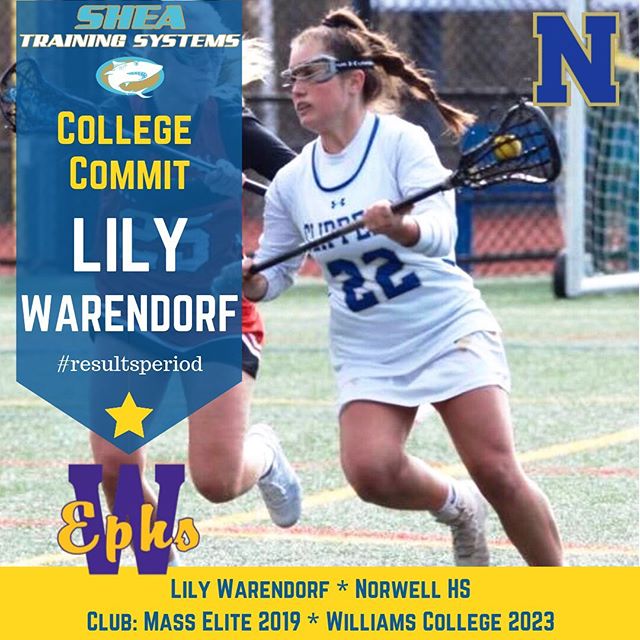 A belated Congratulations to Norwell High's Lily Warendorf who committed to Williams before the spring lacrosse season. Lily was a hockey-lacrosse-soccer athlete who won State Championships in TWO different sports. This award-winning athlete will be 