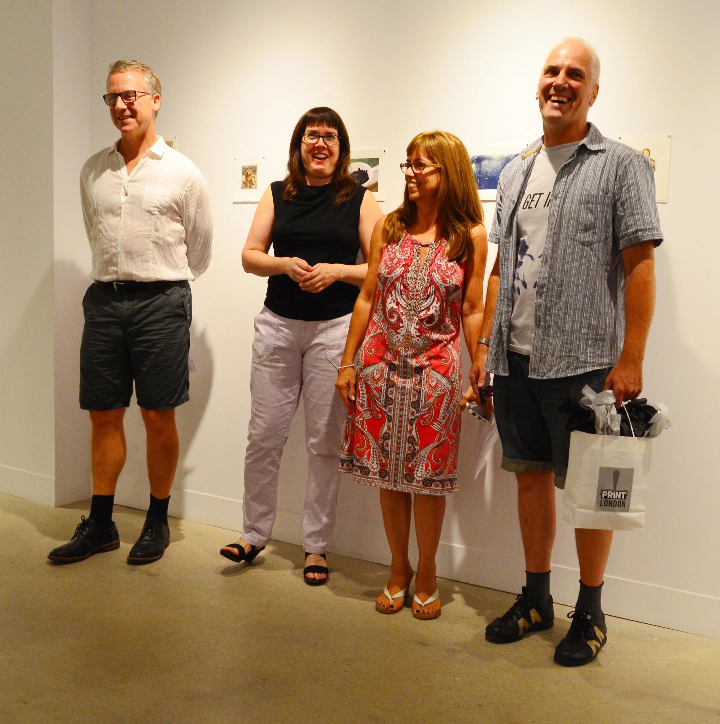 Left to Right: Patrick Mahon (juror), Cassandra Getty (juror), Joscelyn Gardner (Print London founder), Kurt Pammer (first prize artist), absent from photo - Jenna Faye Powell (juror)