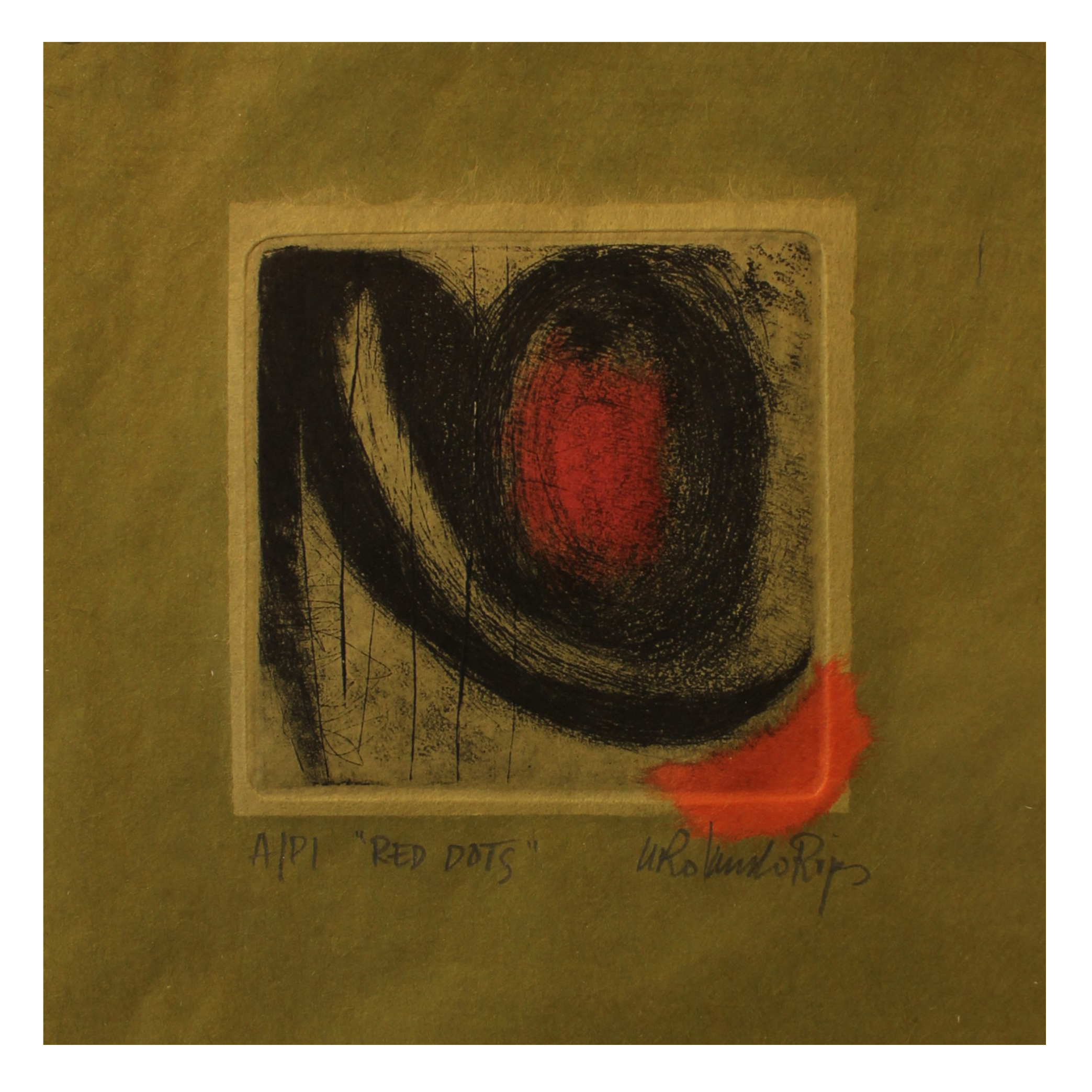 Agustin Rolando Rojas, Red Dots, 2016, etching & chine colle