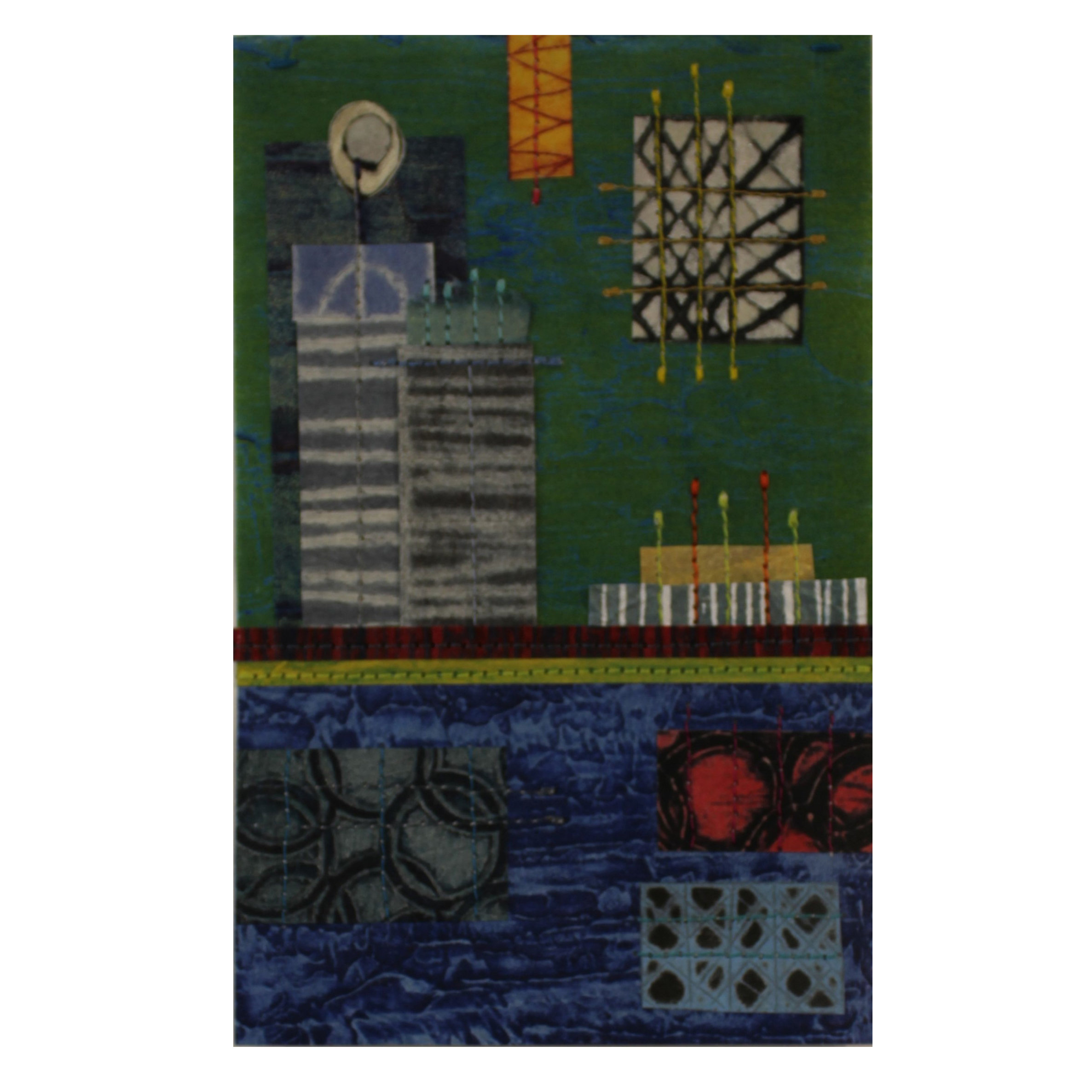 Loree Ovens, Skyline #22, 2016, collagraph, drypoint, screen, stitching