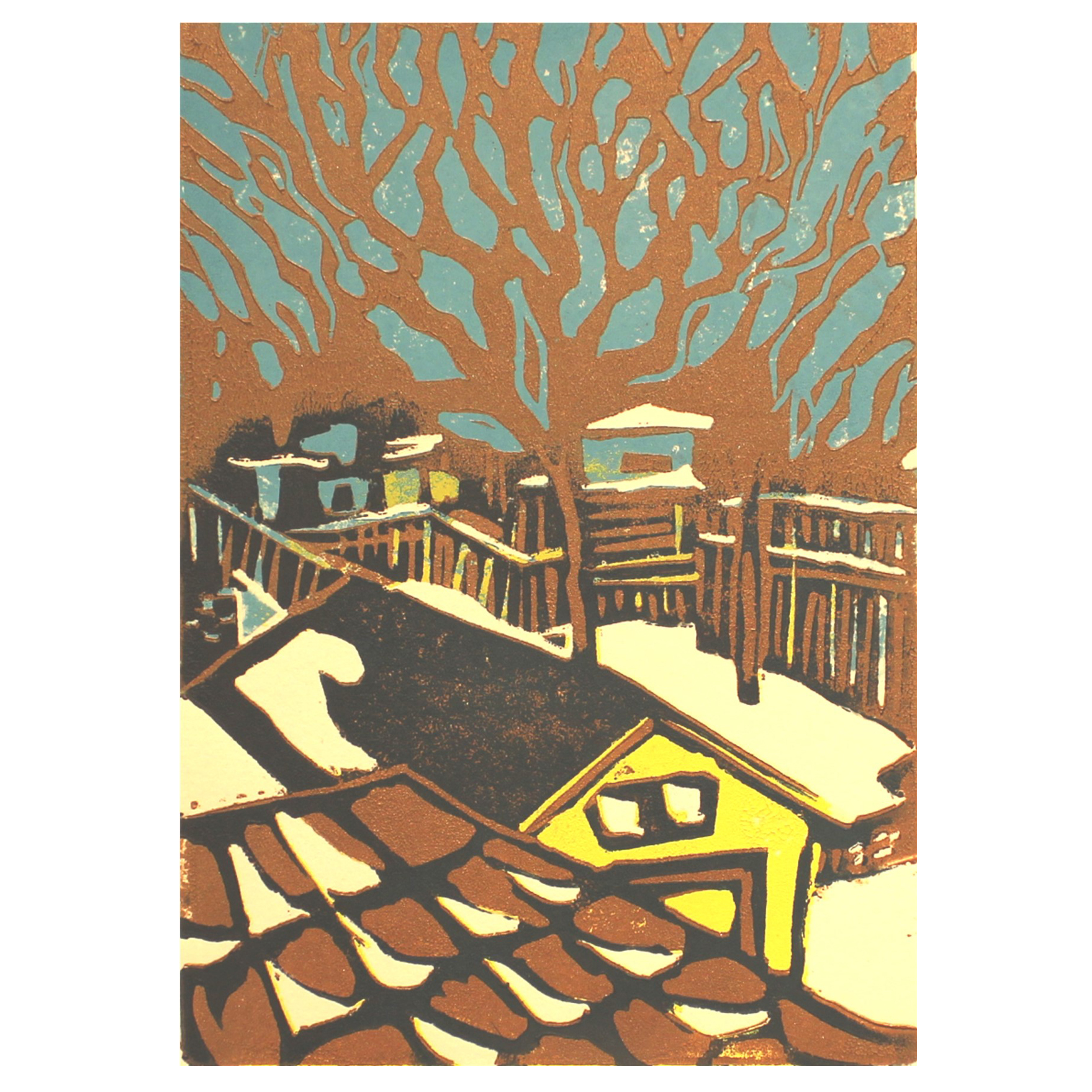 Brenda Fuhrman, Winter Yard, 2016, linocut