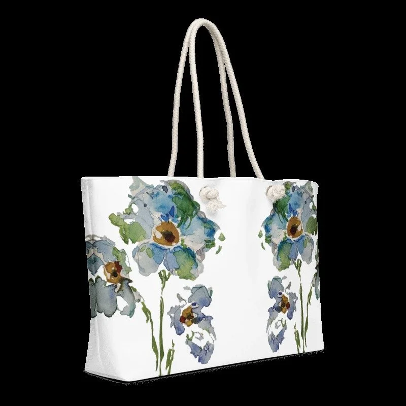 Today, I began painting a boho, blue, poppy series. Let me introduce the &quot;Poppy Blues Weekender Bag&quot; by Studio Sprig. 
#myflowergarden #floralbag #watercolorpainting