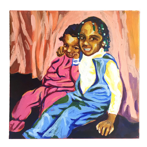 BUDDIES 12"x12" Acrylic on canvas One thing I really love about sisterhood is that it comes with a built-in best friend. This painting is taken from a photograph of my sister, Danielle and me during the late 1980s.