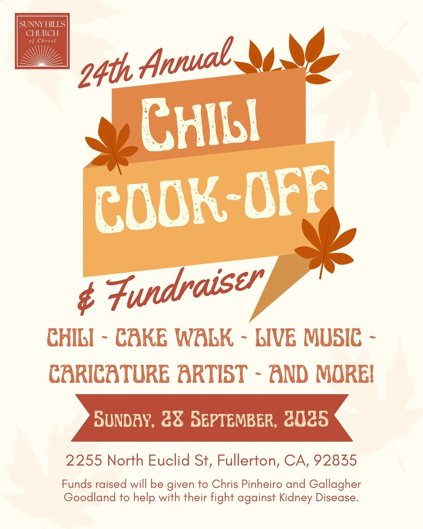 We are so excited to invite you to our 24th annual Chili Cook-Off this year. Please join our community on Sunday, September 28th at 6pm to eat &amp; judge chili, pose for a portrait from a caricature artist, participate in a cakewalk, play 9-square, 