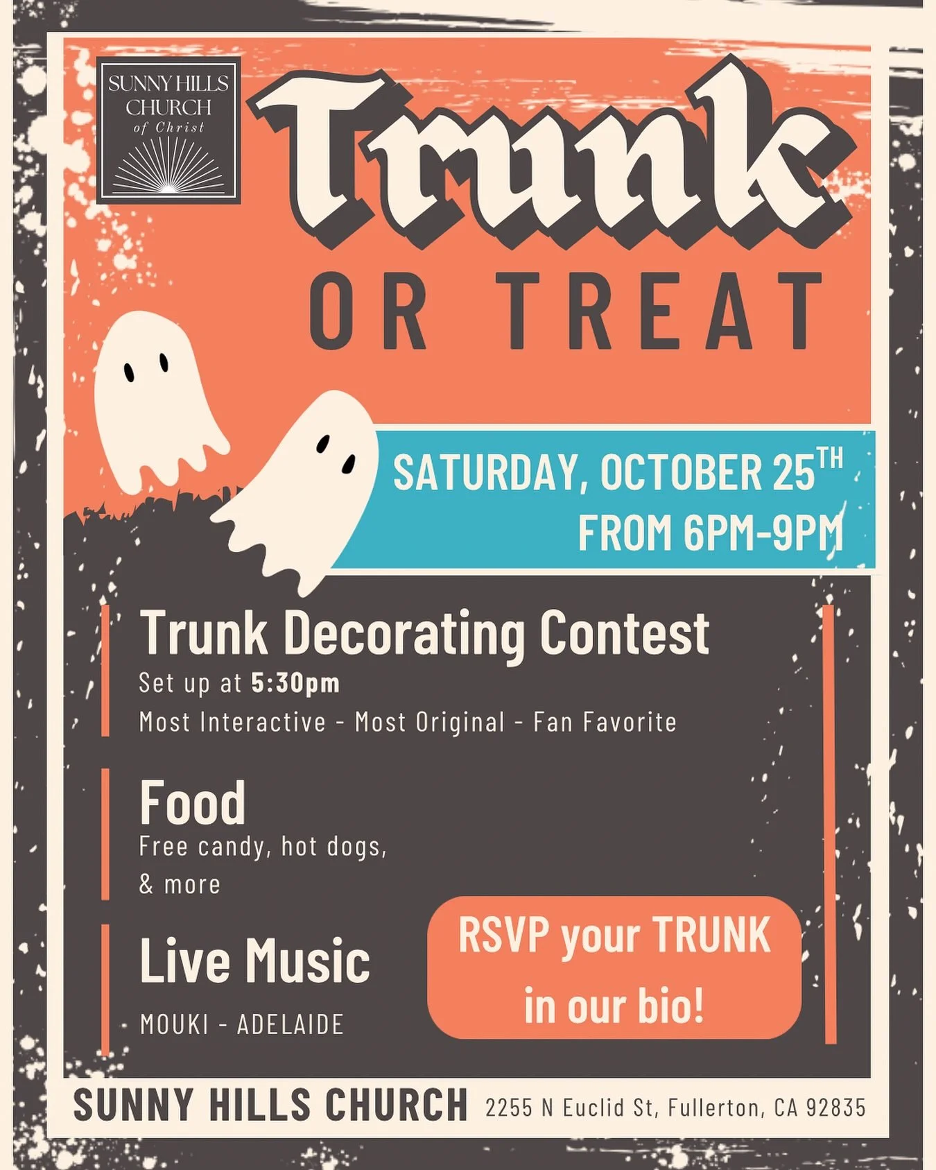 Trunk or Treat 2025

We are thrilled to announce our 15th Annual Trunk or Treat event on Saturday, October 26th from 6pm-9pm.

We also welcome adults and teenagers participate in decorating a trunk for the event!&nbsp;The categories for the Trunk Con