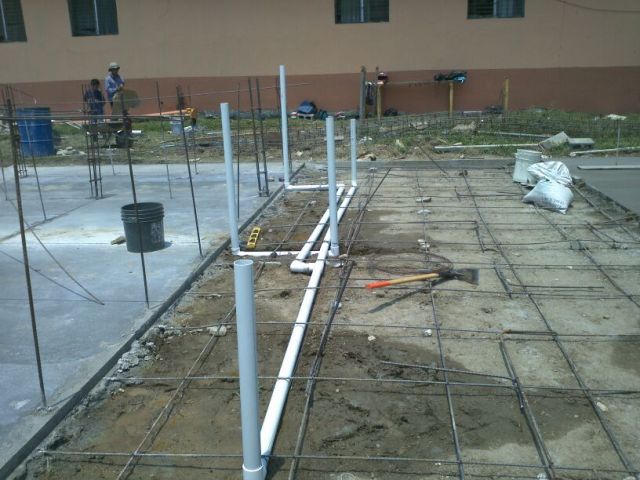 Setting the pipes in the slab