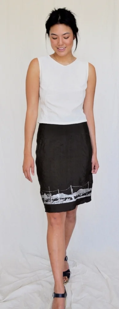 Camisole & Sam Skirt, Italian cotton and silver print silk