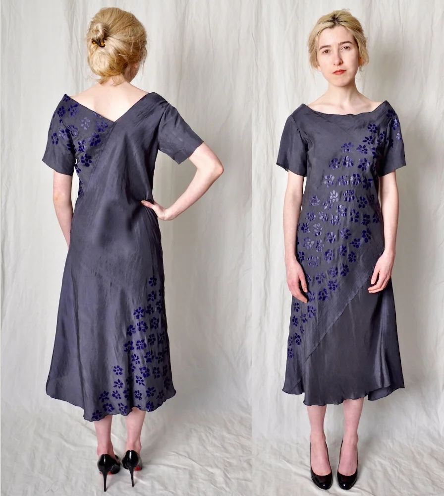 Short Spiral Dress, hand printed silk