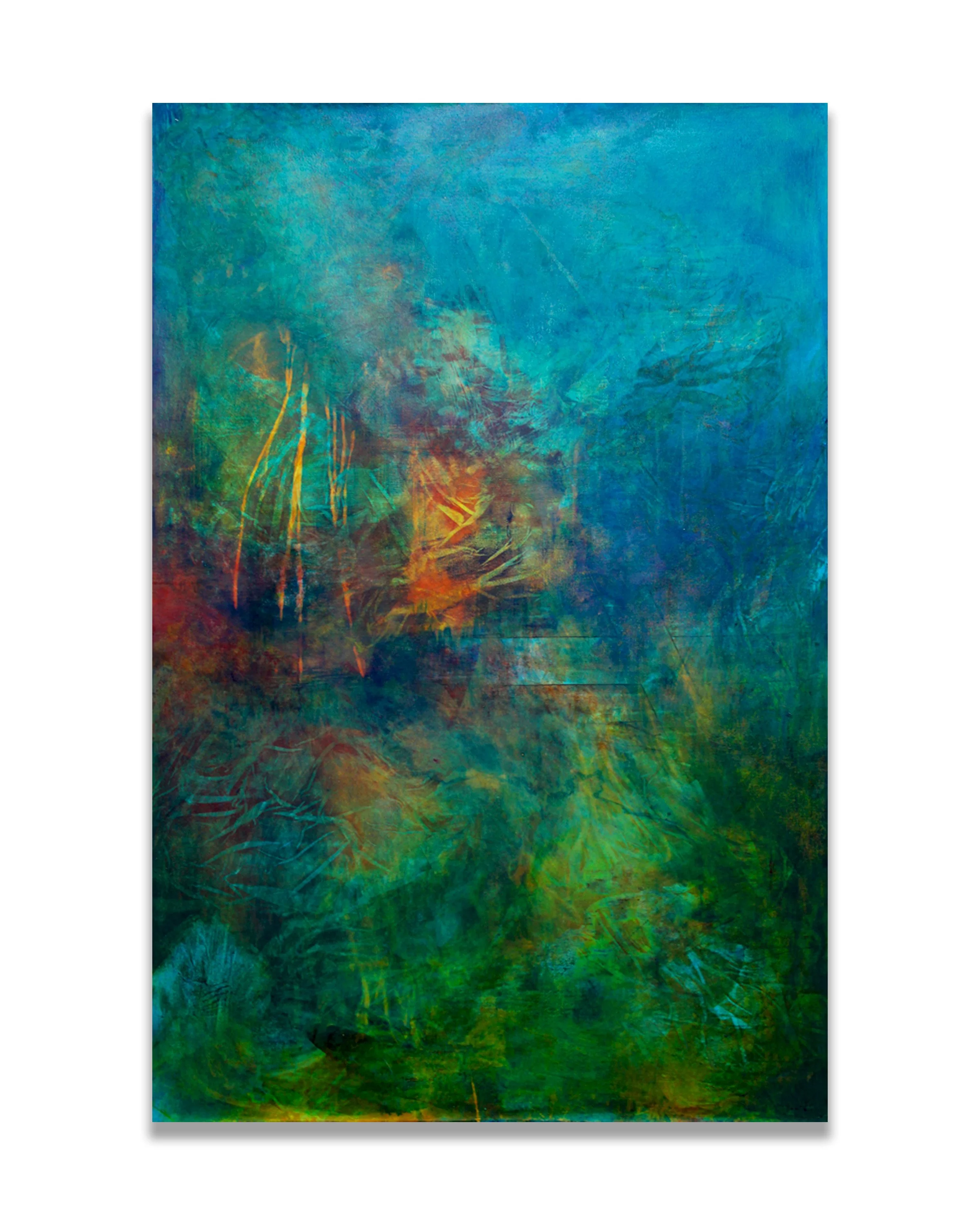 "Emerald Tract," 2024, Acrylic monotype on canvas, 72"x48"