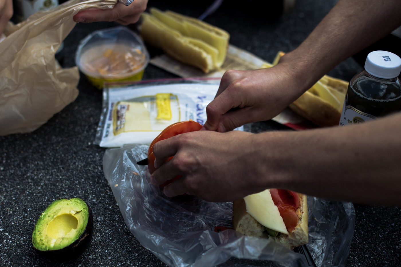 The "Asheville Sandwhich:" mango sriracha hummus, havarti cheese, tomatoes & avocados. Goes well with mountaintop views. 