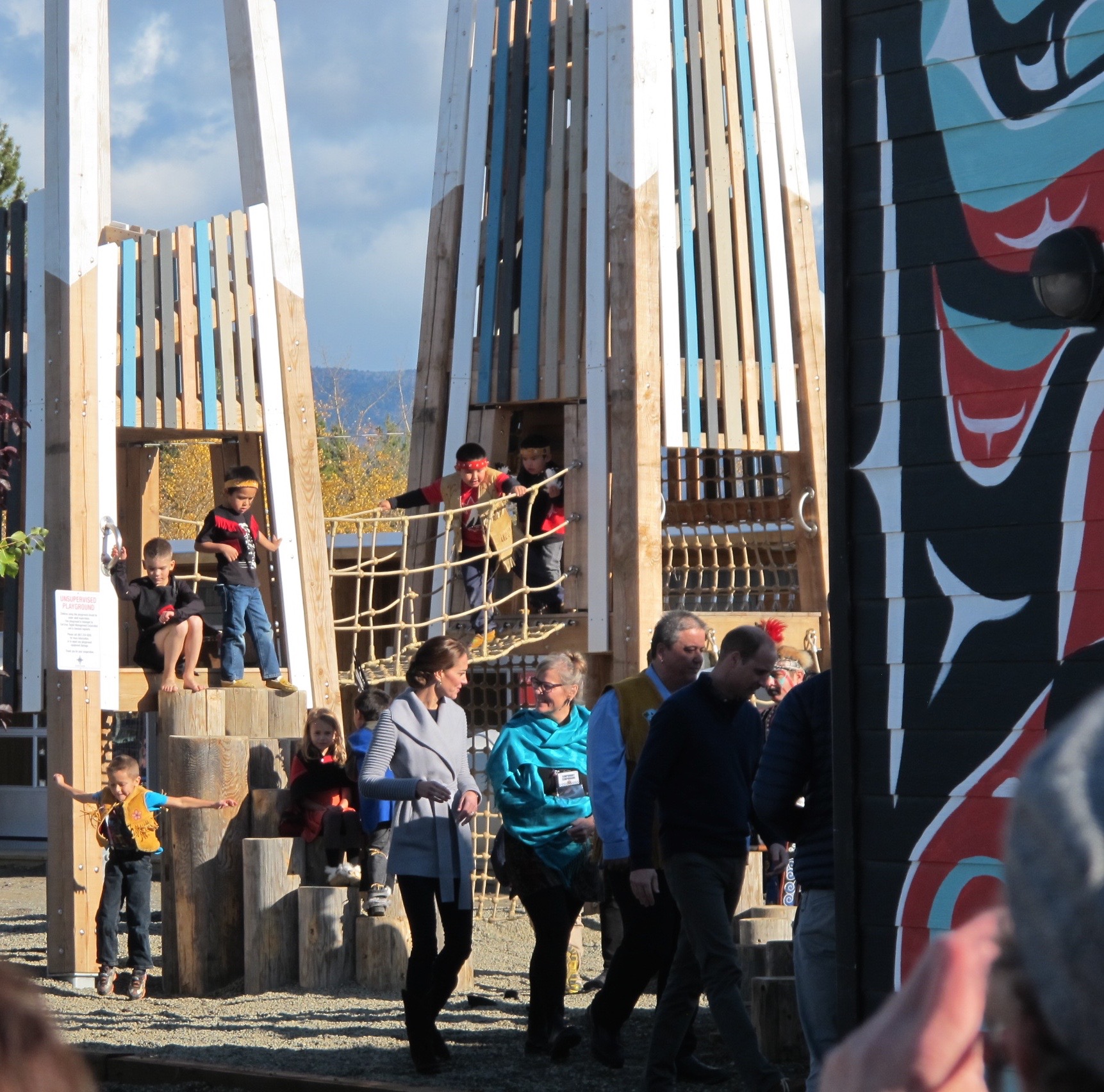 Prince William and Princess Kate open the Carcross Commons playground with Carcross traditional dancers