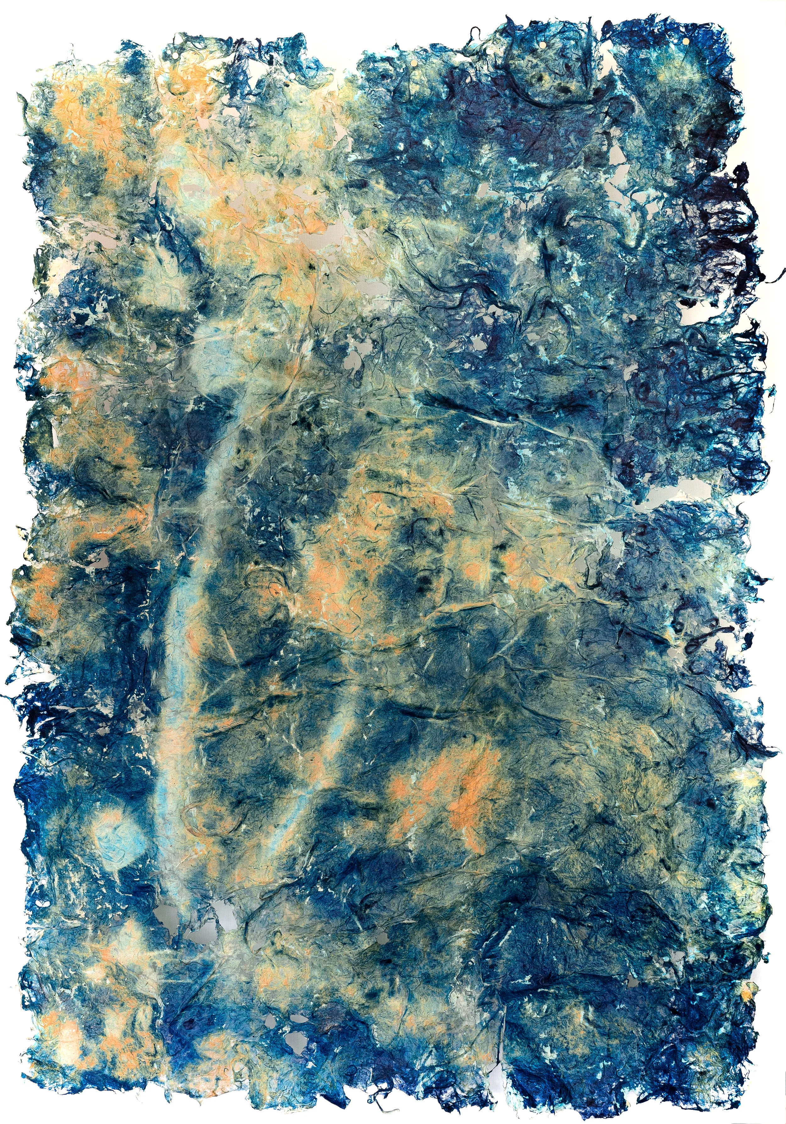 Evolution of Time, Cyanotype on handmade kozo, 4'x6'